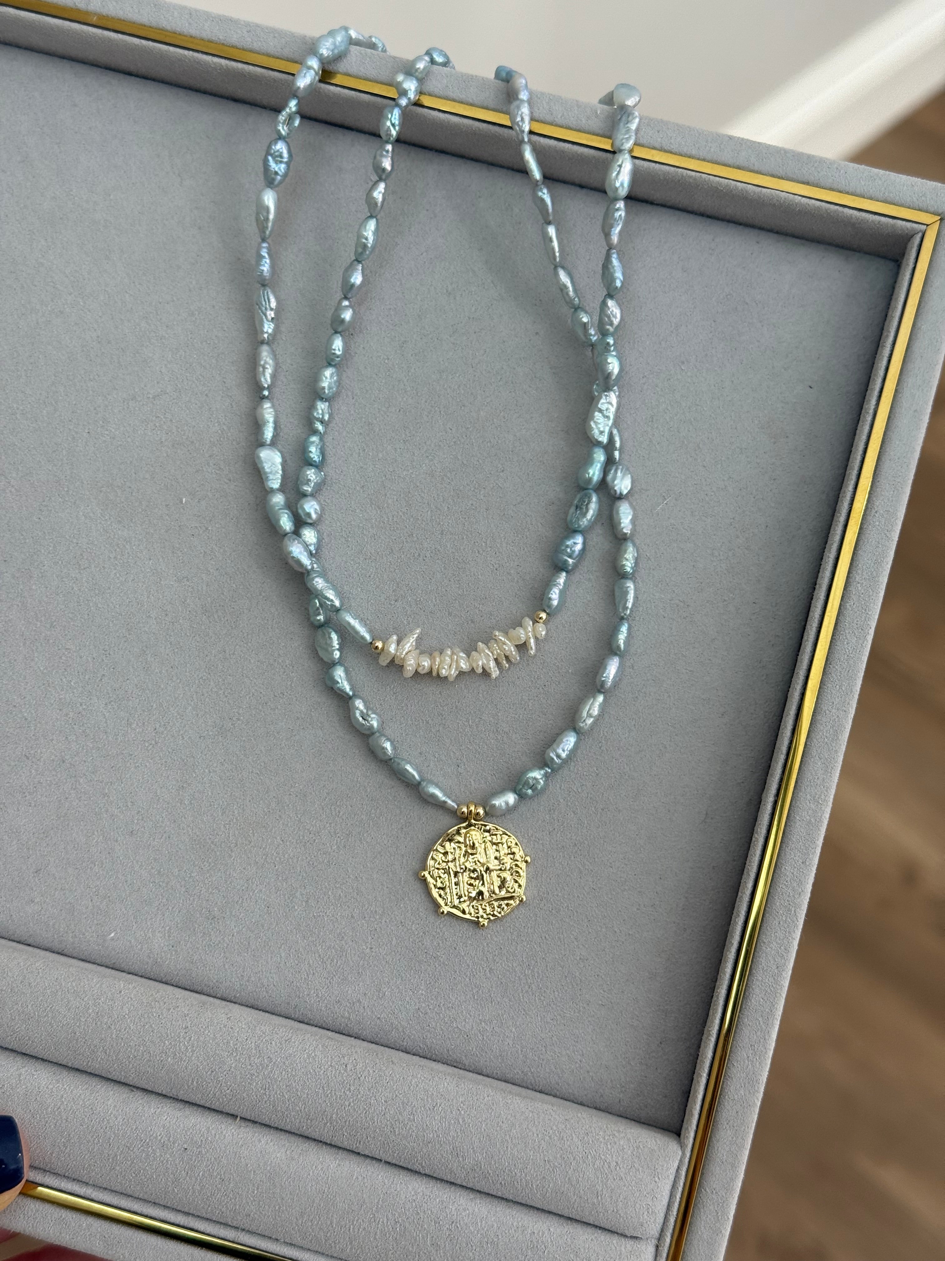 Gold & Gray Pearl Statement Necklace