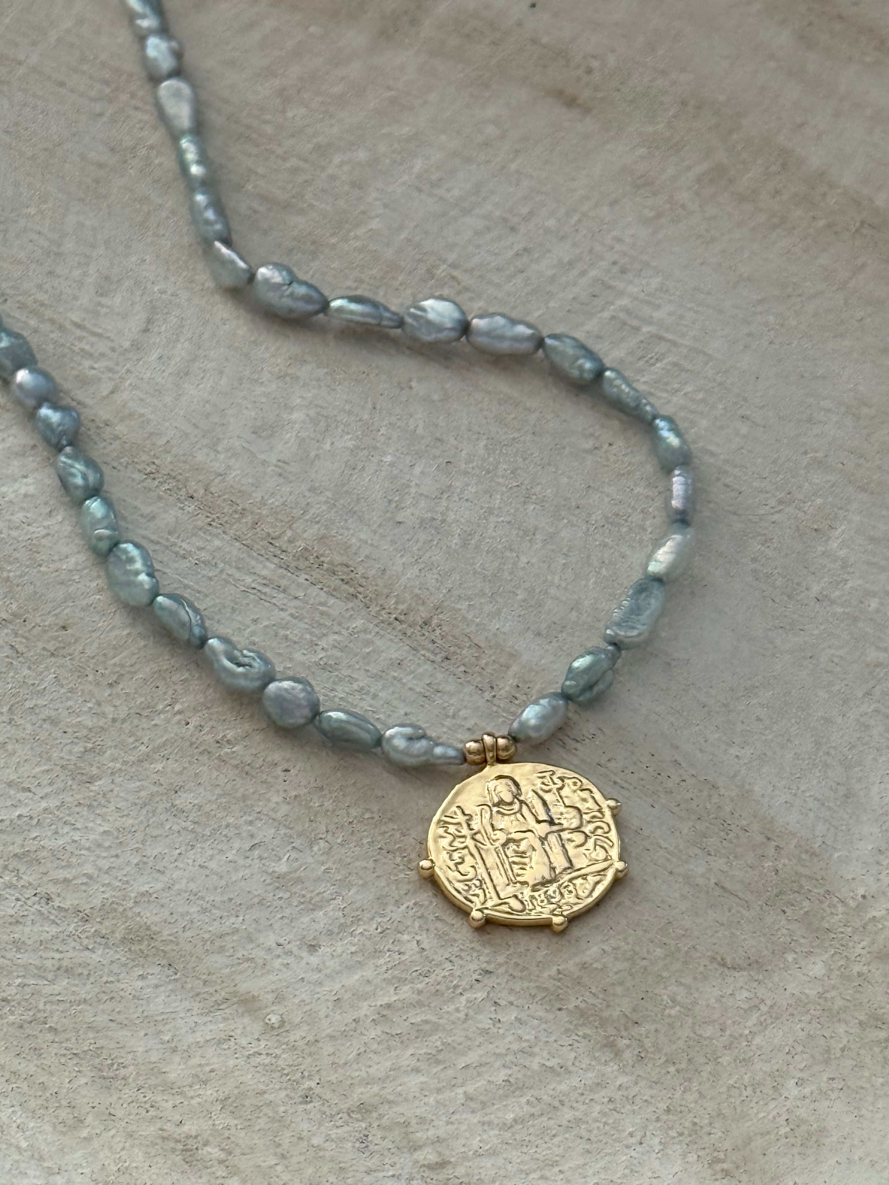 Gold & Gray Pearl Statement Necklace