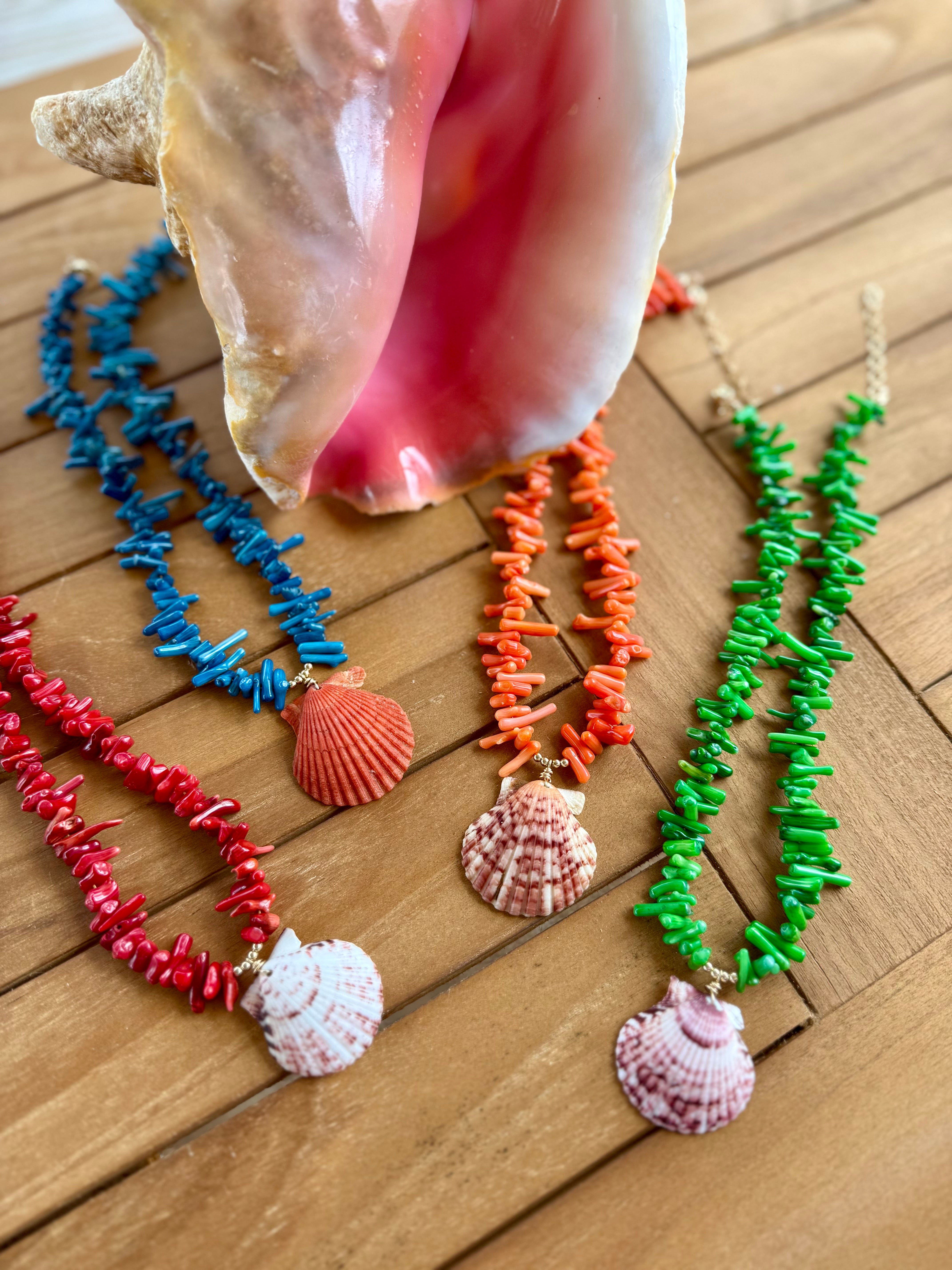 Coral Beaded Scallop Necklace