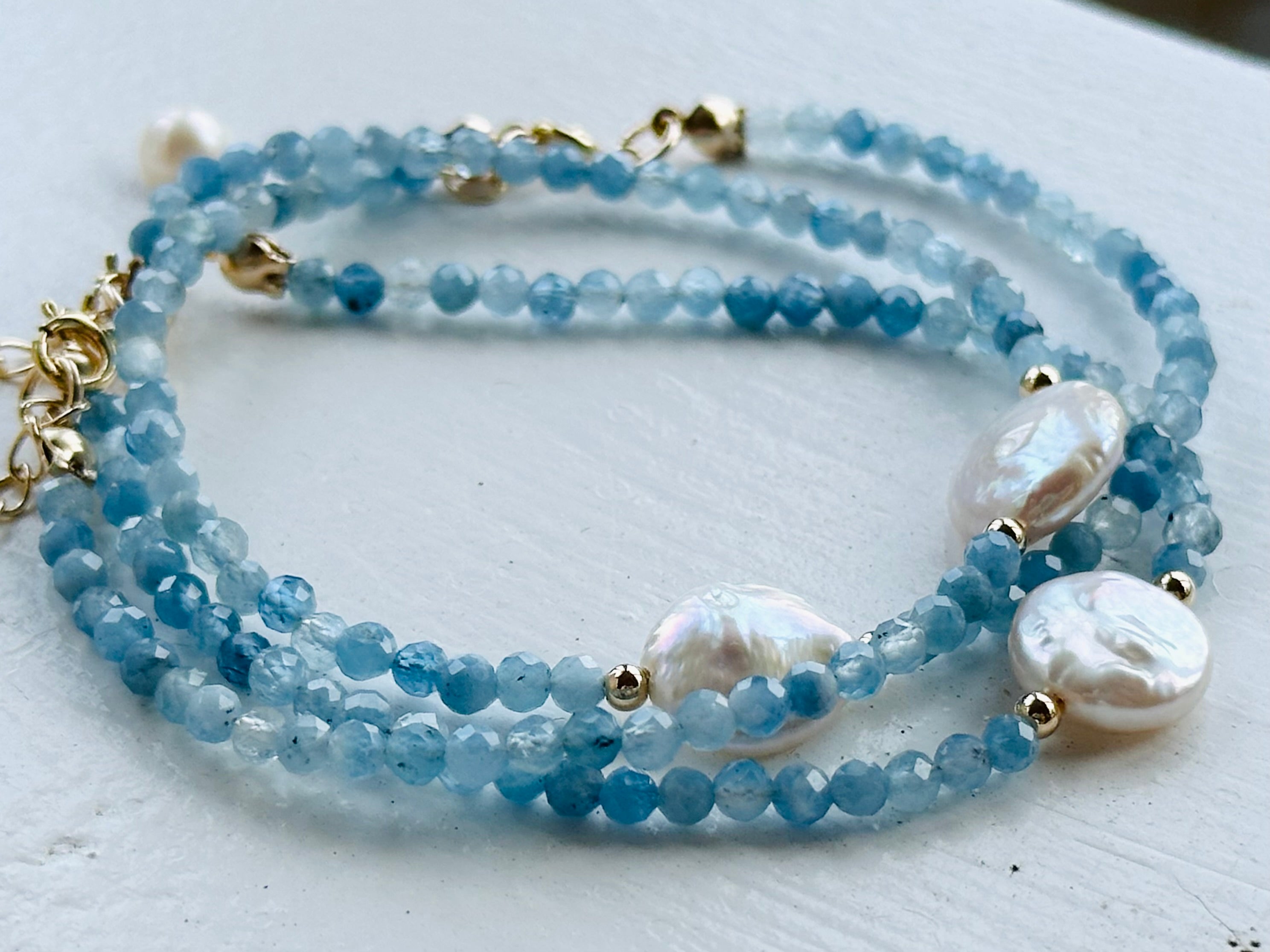 Moon Berry Aquamarine Beaded Bracelet