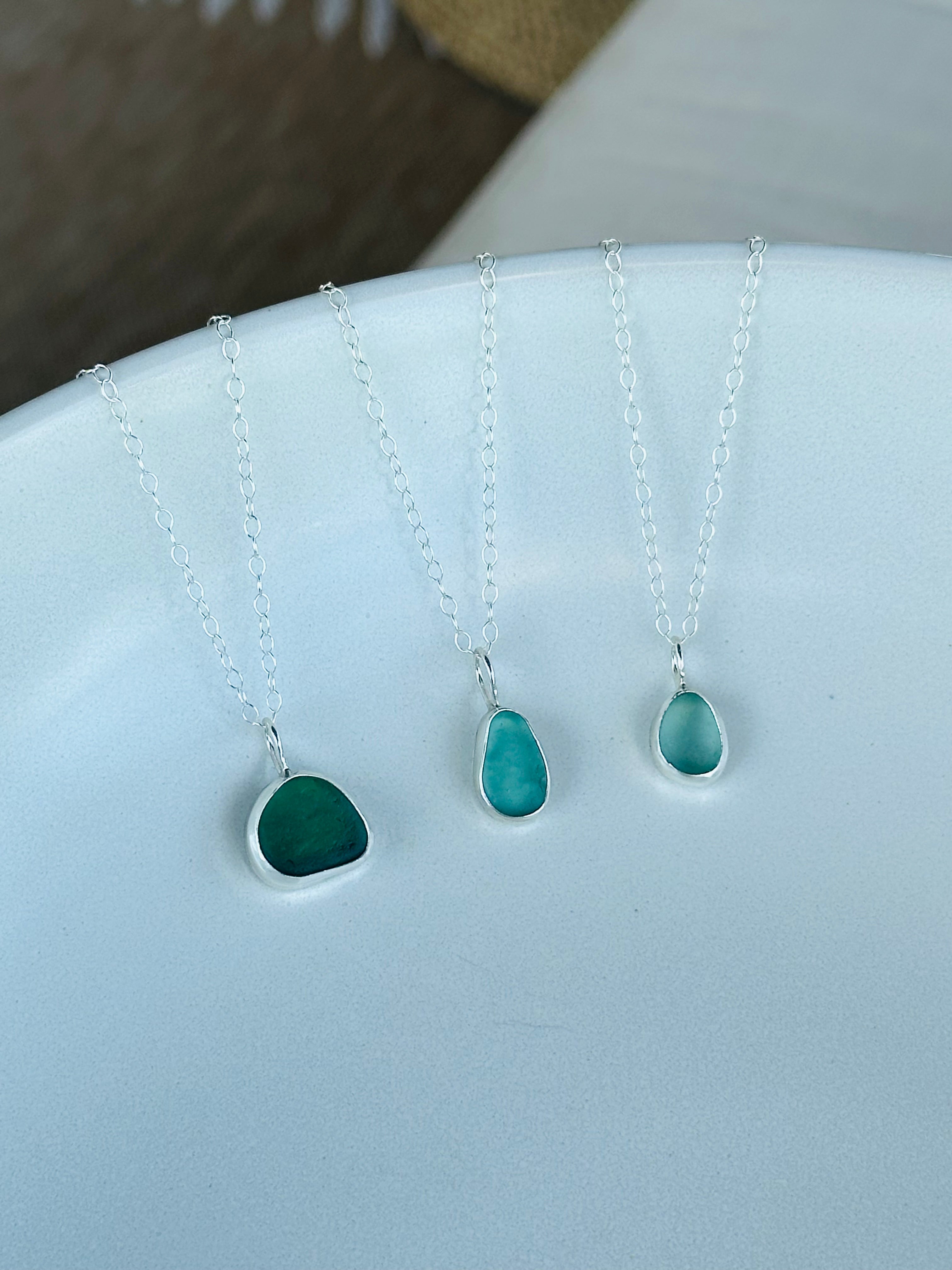 Green Bezeled Sea Glass Necklace