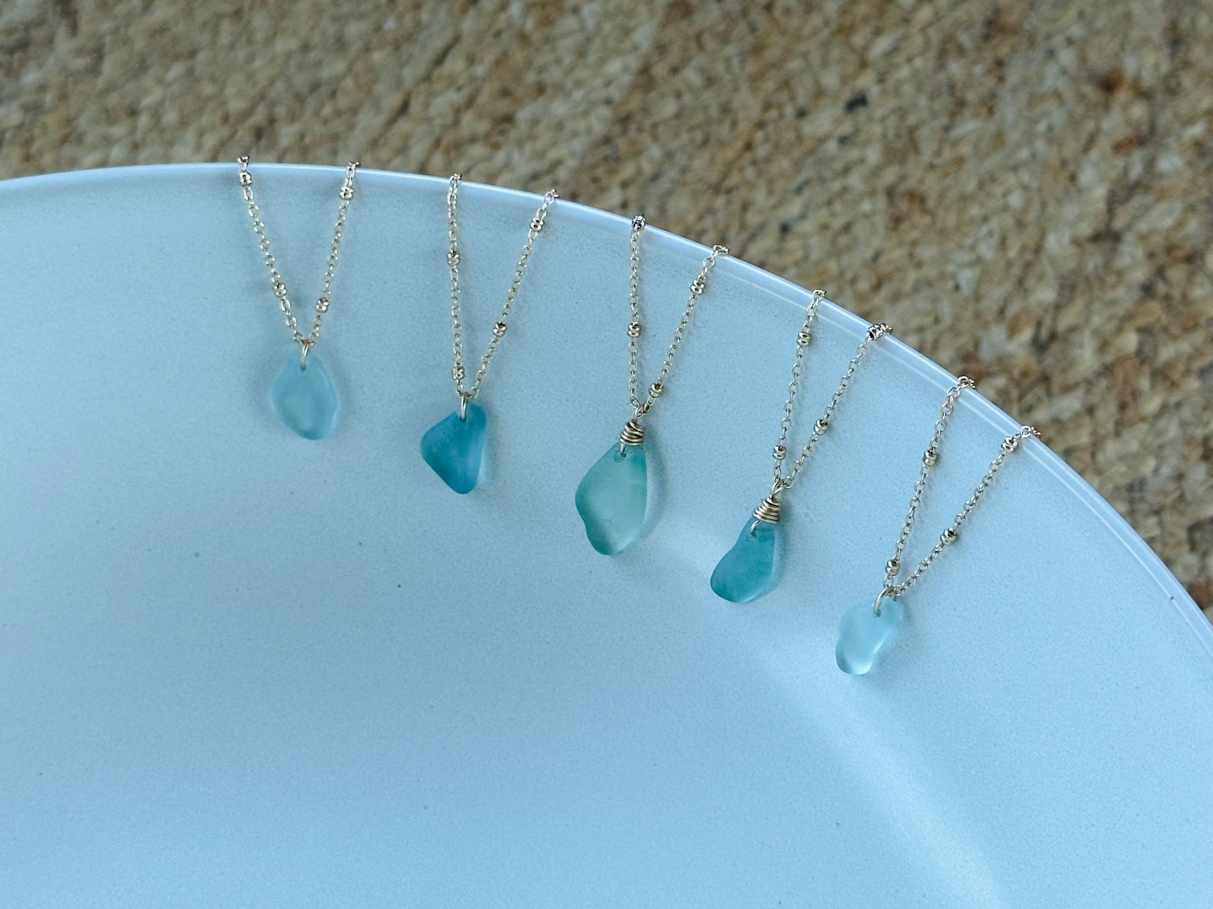 Blue Sea Glass Necklace