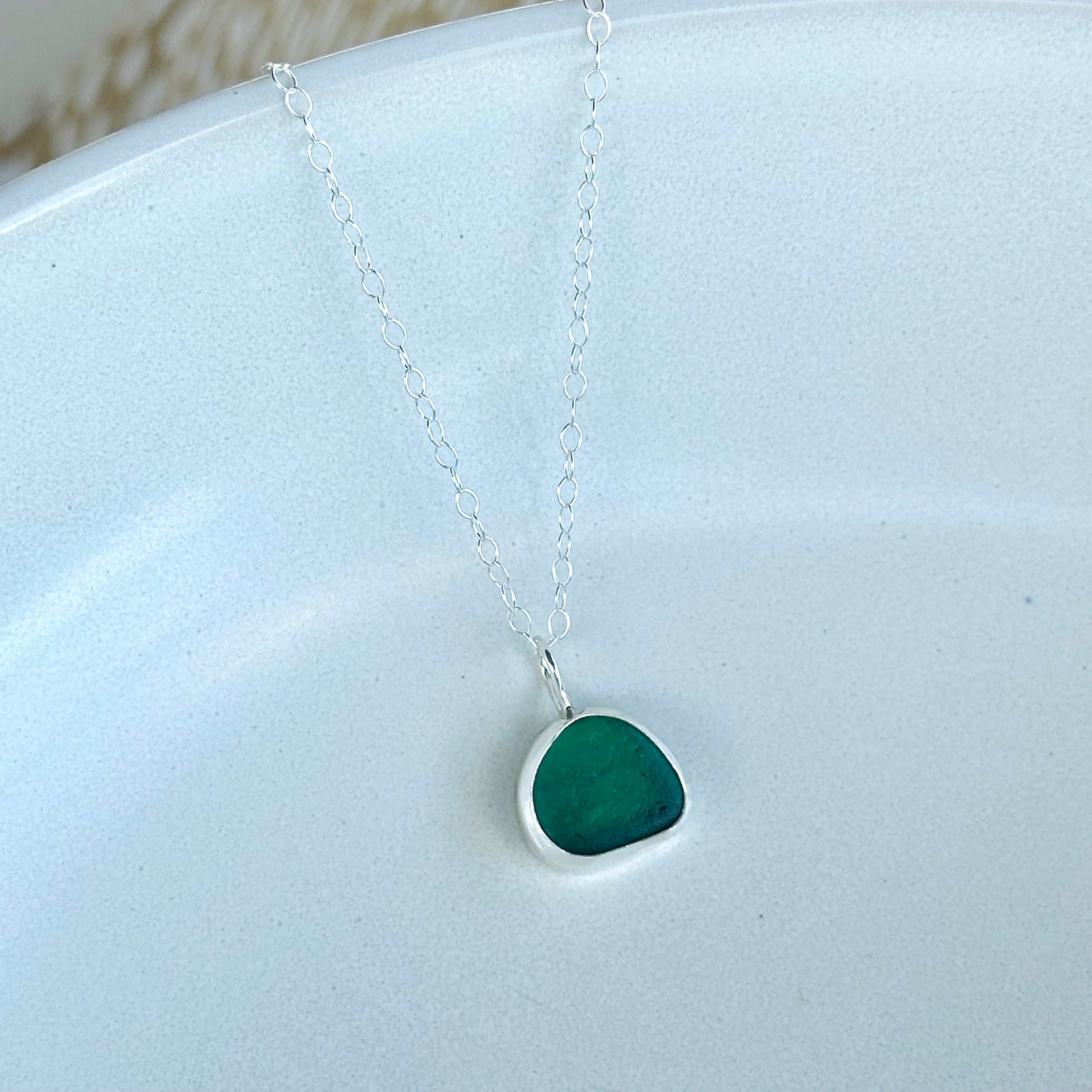 Green Bezeled Sea Glass Necklace