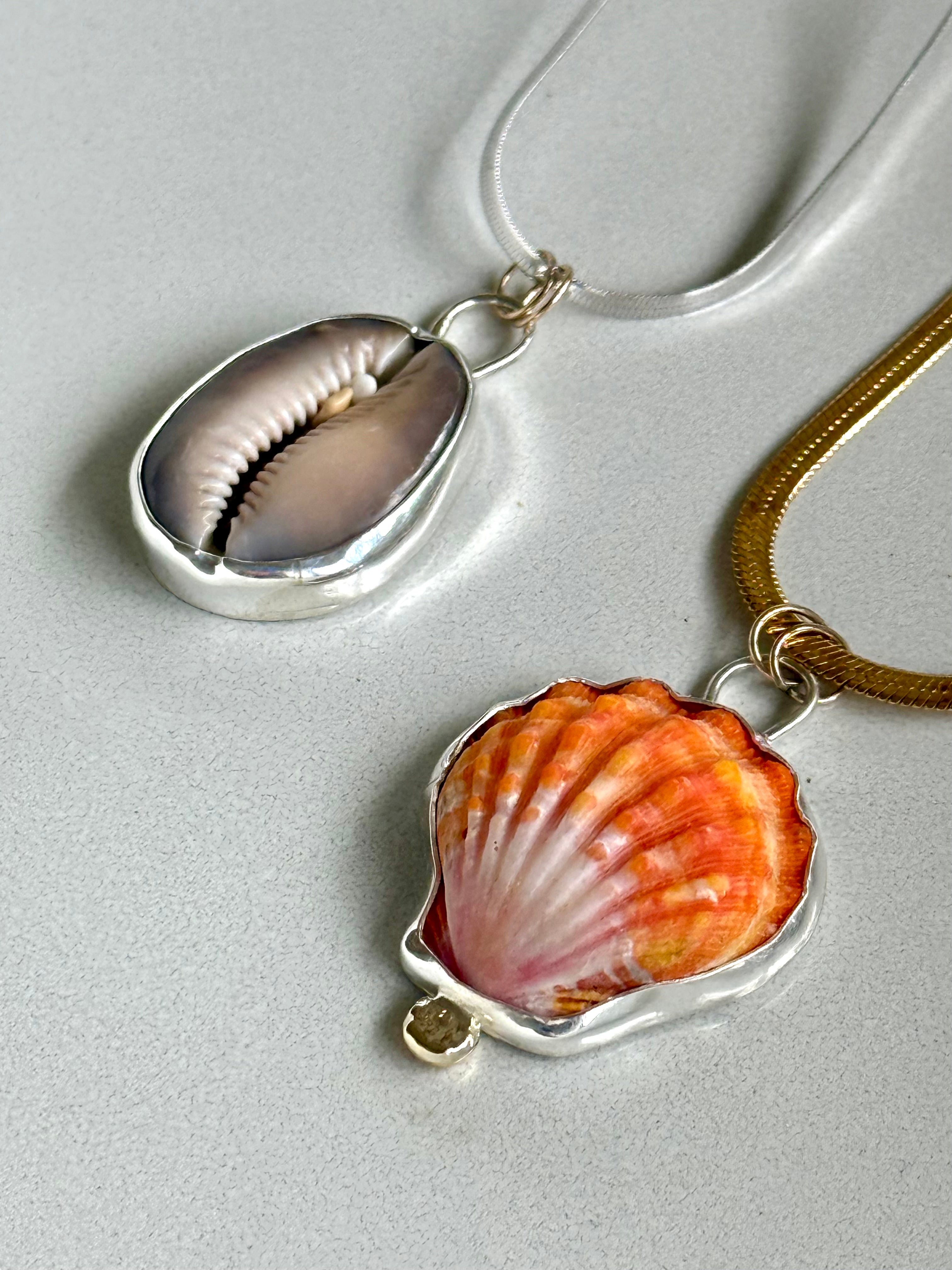 Cowrie Shell Bezeled Necklace