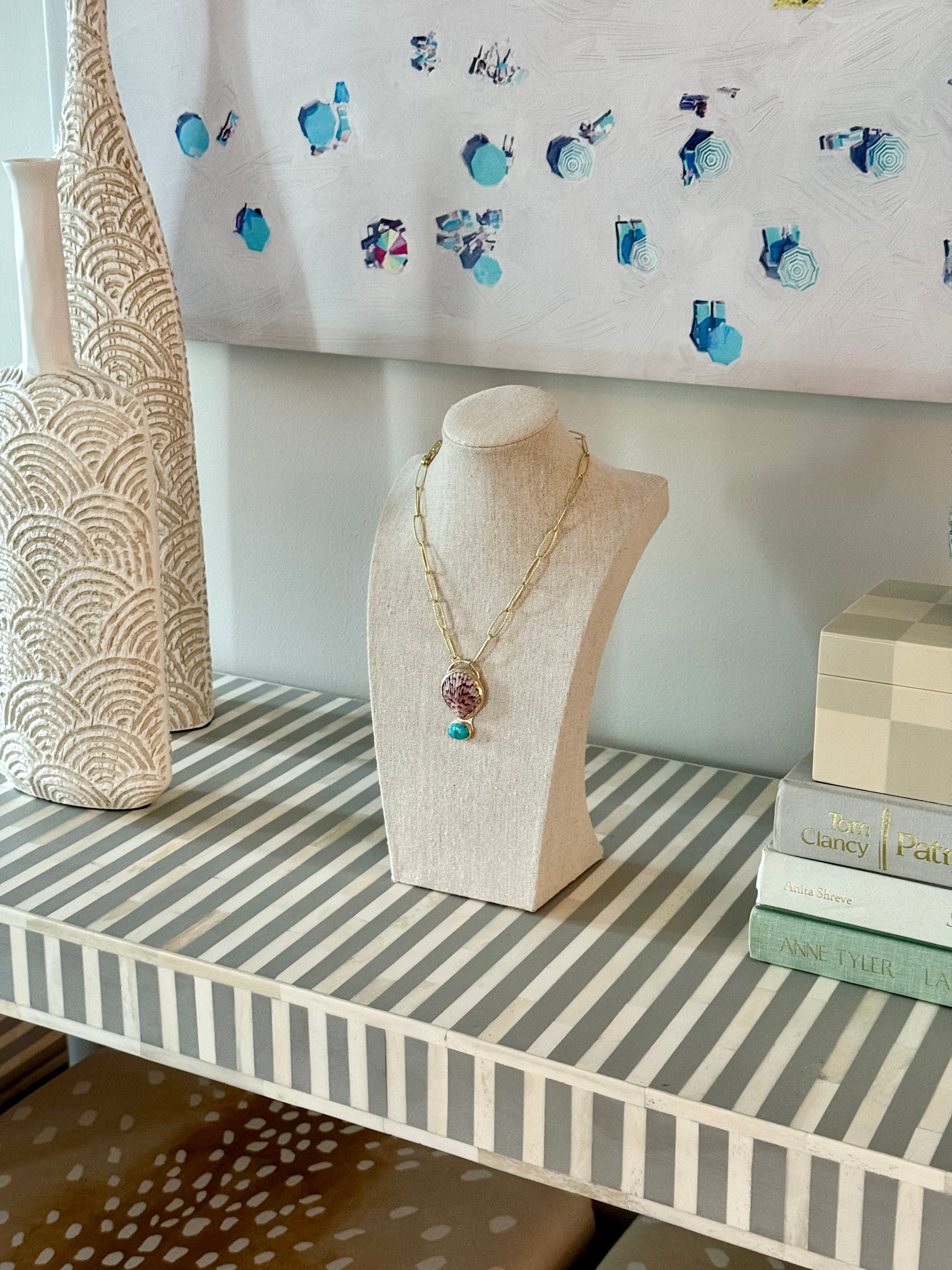 Scallop and Turquoise Statement Necklace