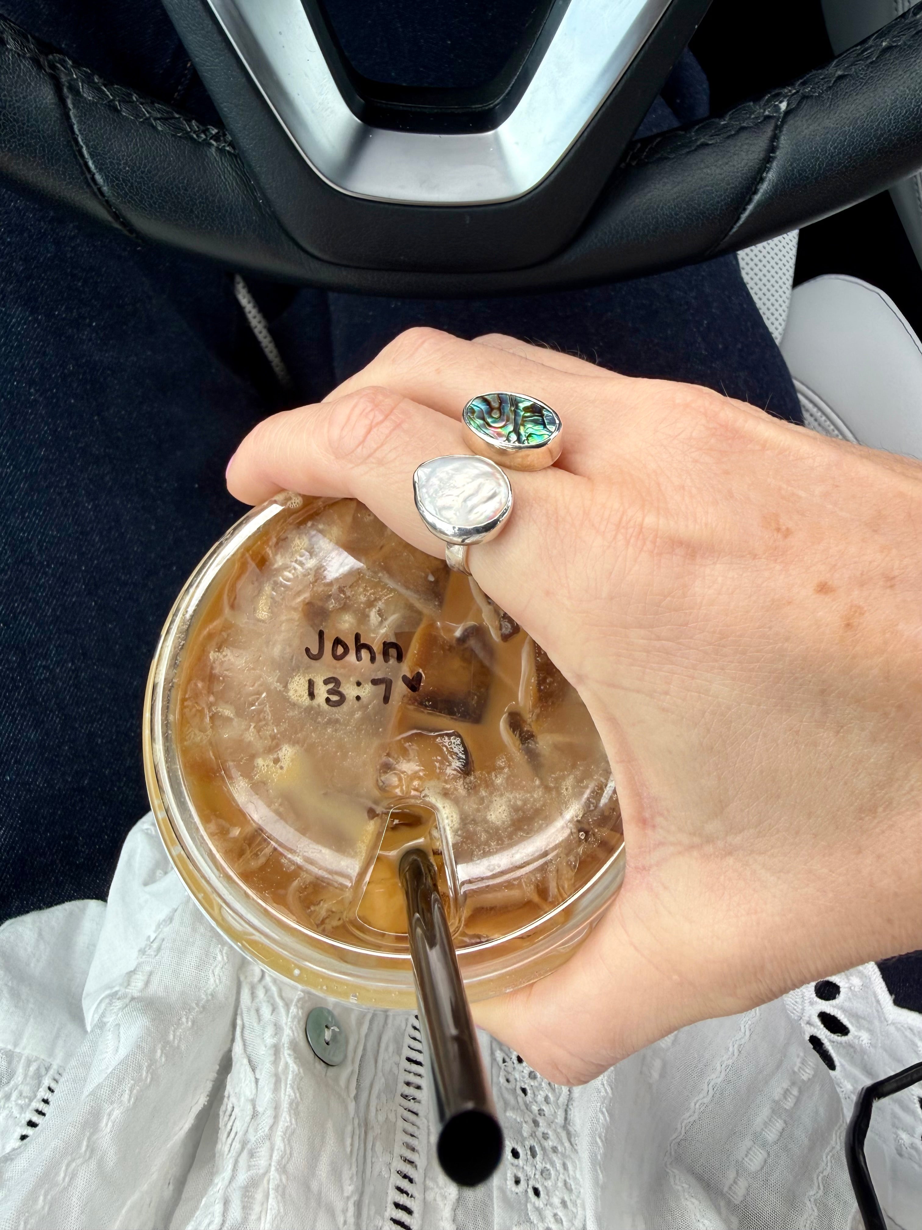 Abalone and Pearl adjustable ring