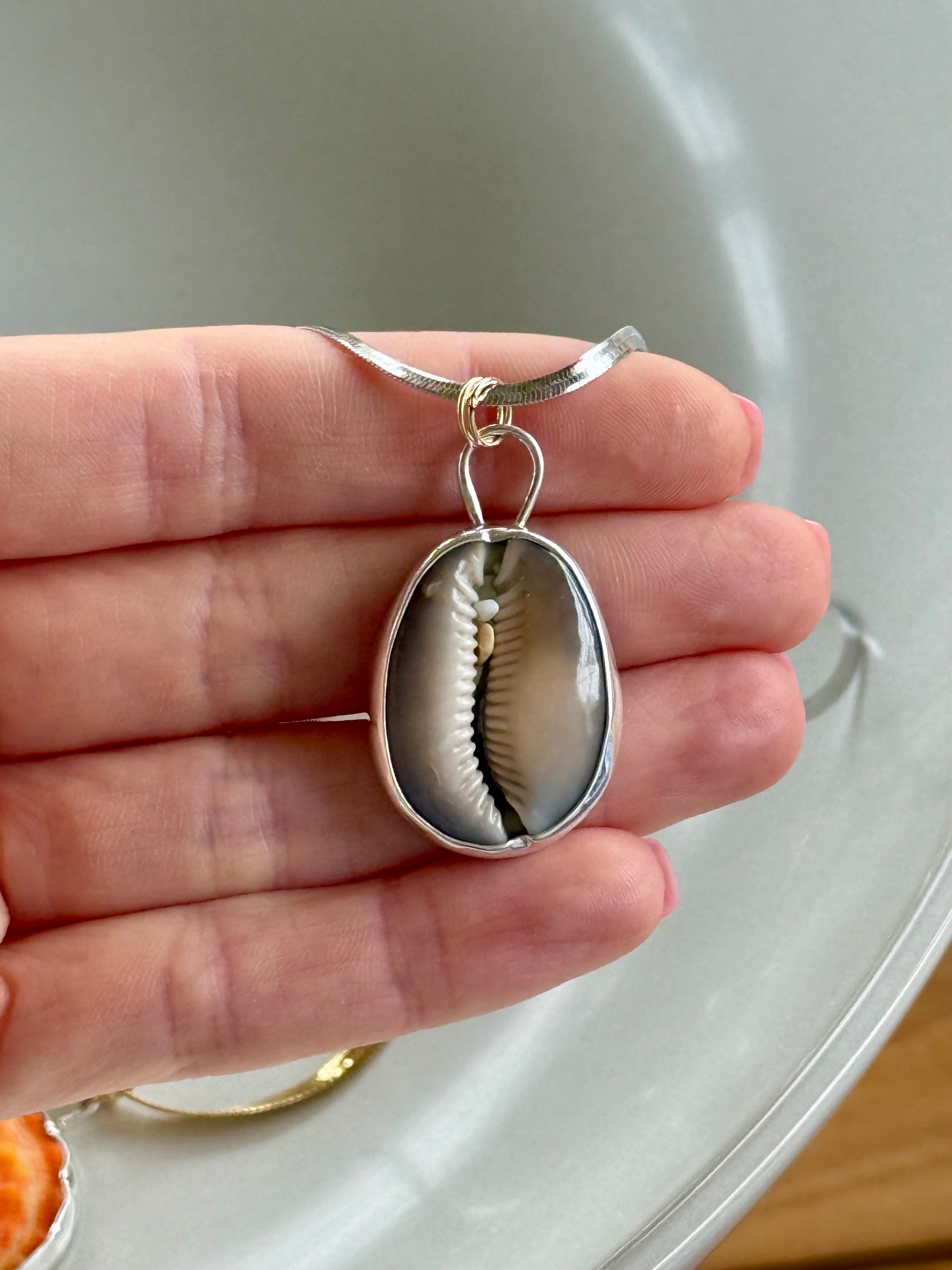 Cowrie Shell Bezeled Necklace