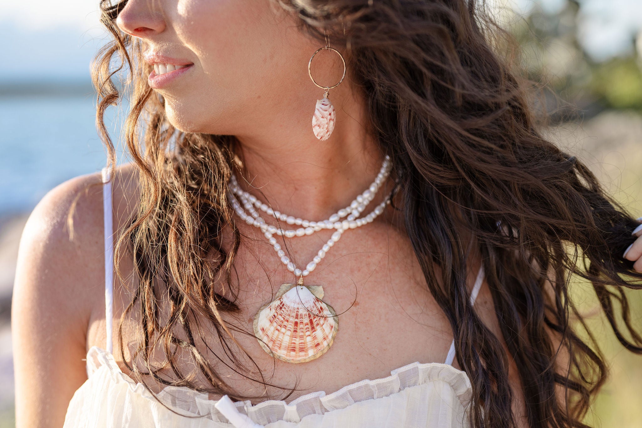 Multi Layered Pearl and Scallop Shell Beaded Necklace