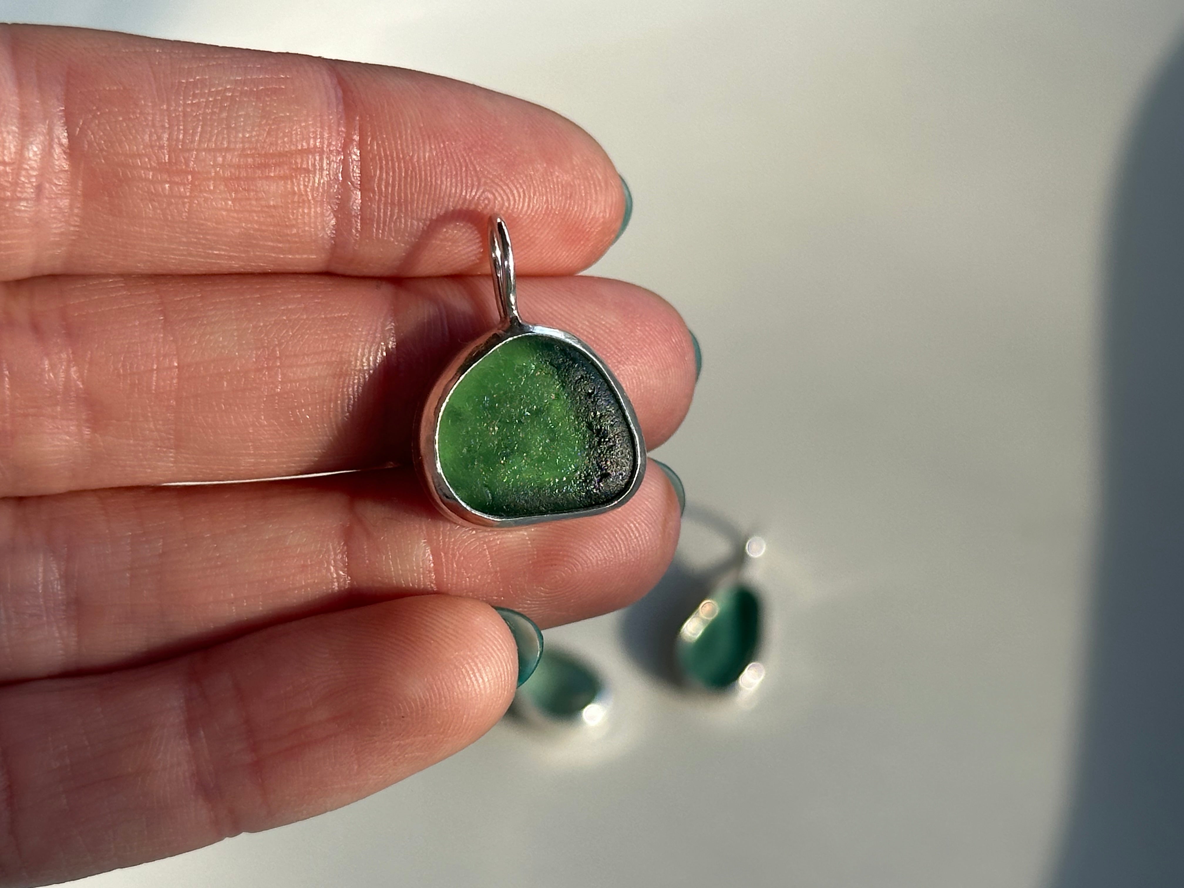 Green Bezeled Sea Glass Necklace