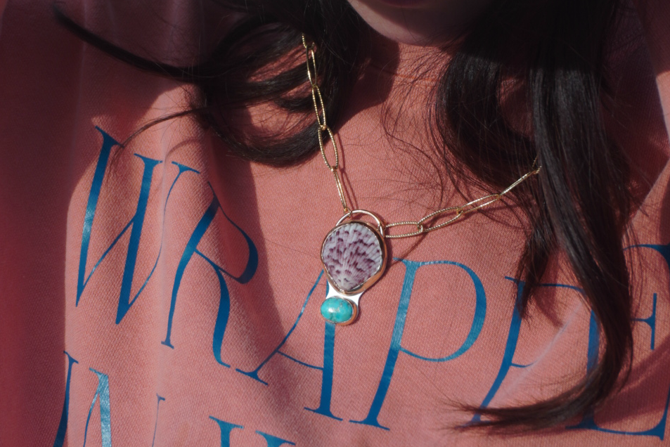 Scallop and Turquoise Statement Necklace