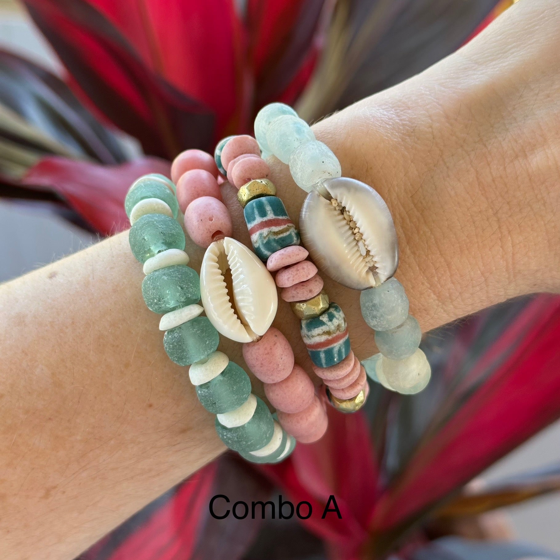 Cowrie Shell Beaded Bracelet Stack