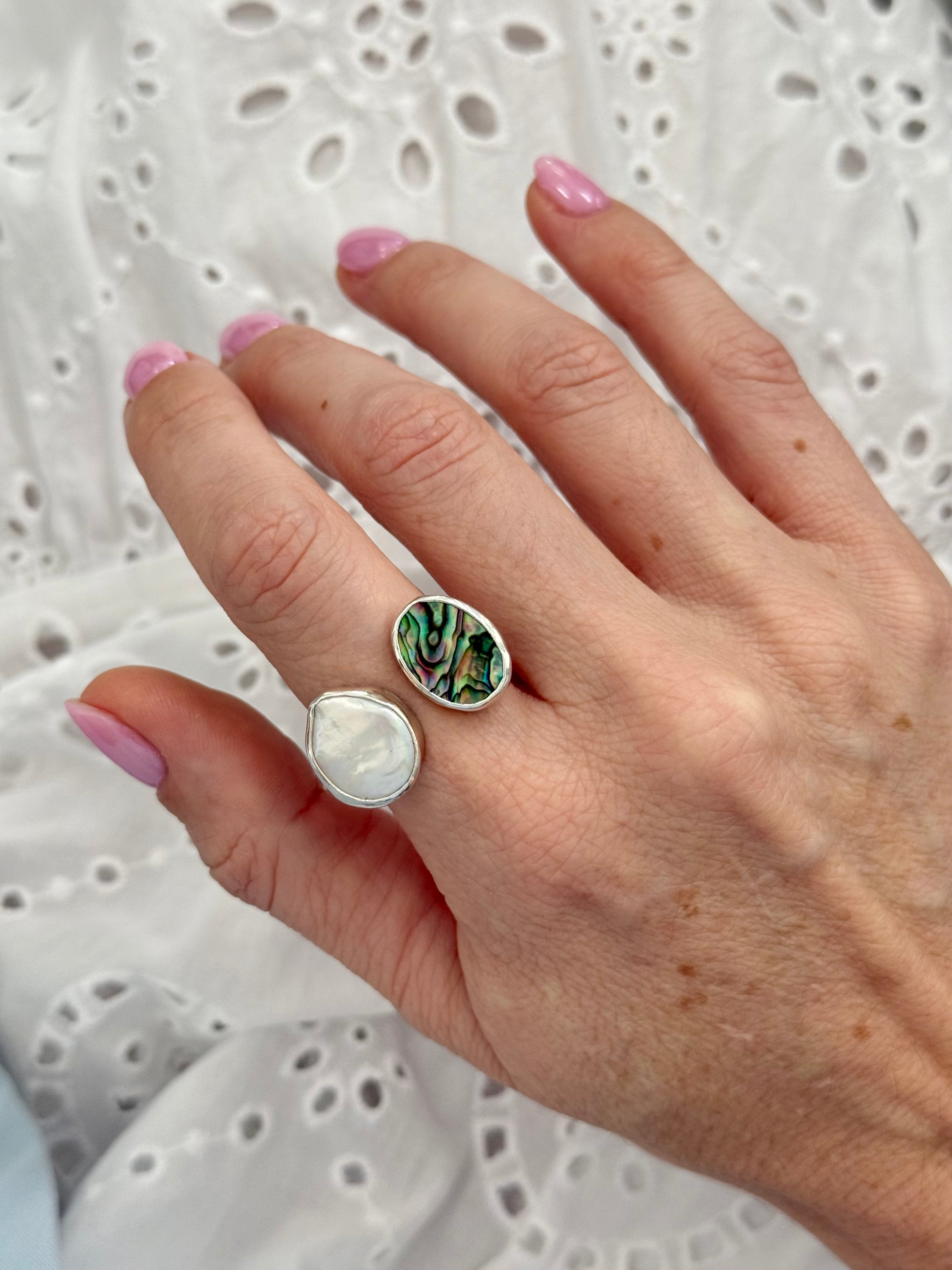 Abalone and Pearl adjustable ring