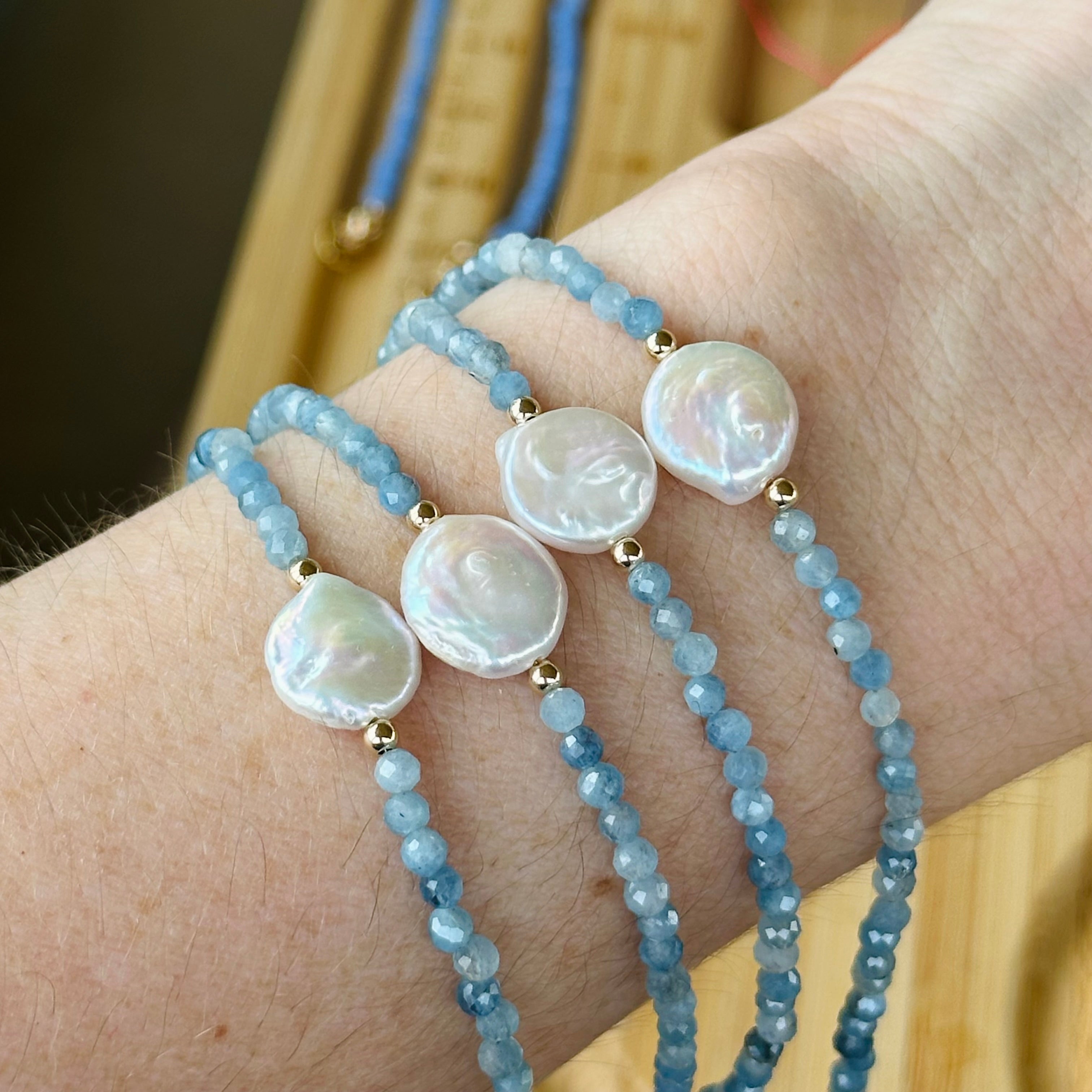 Moon Berry Aquamarine Beaded Bracelet