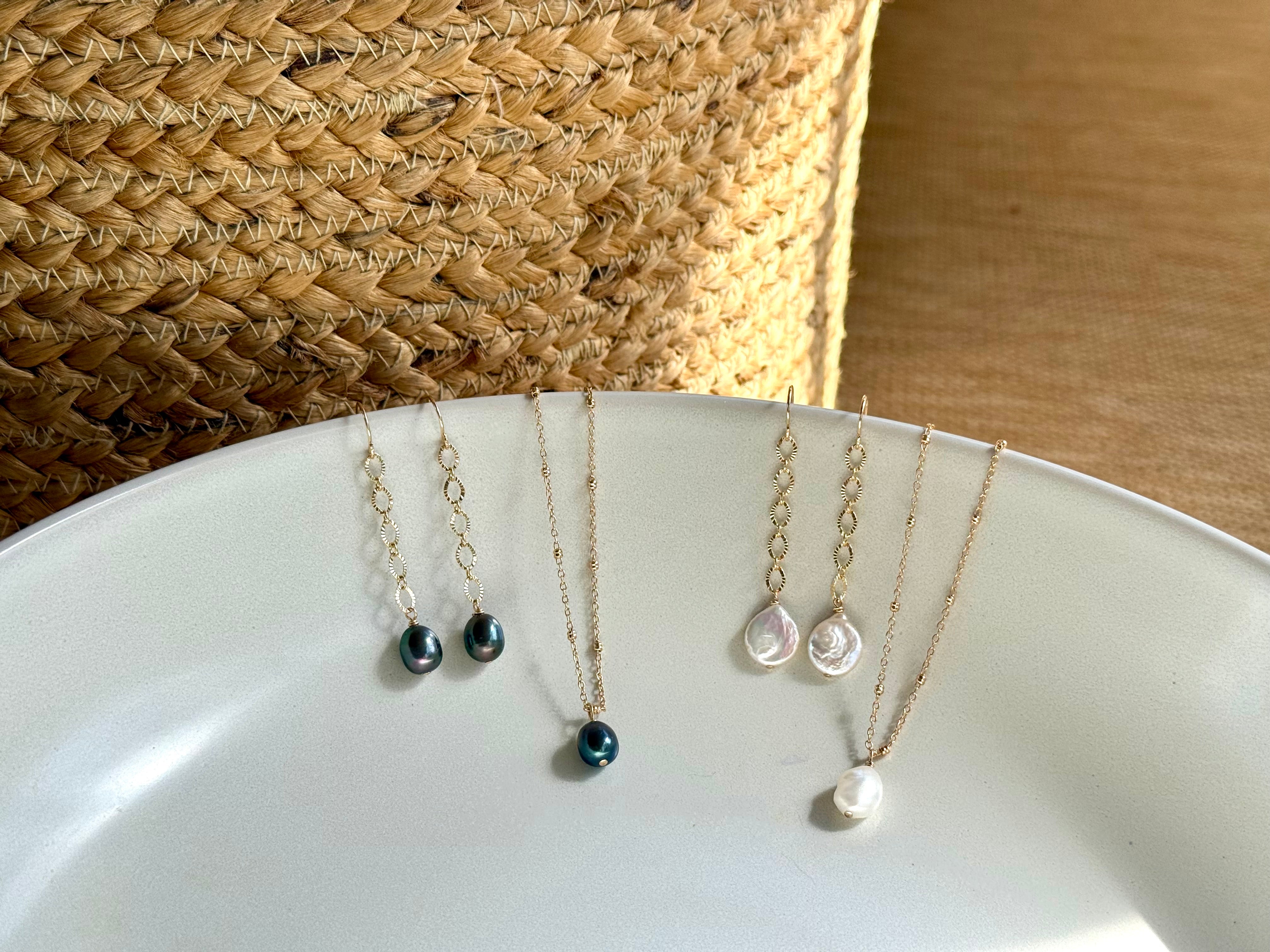 Coin Pearl Threader Earrings