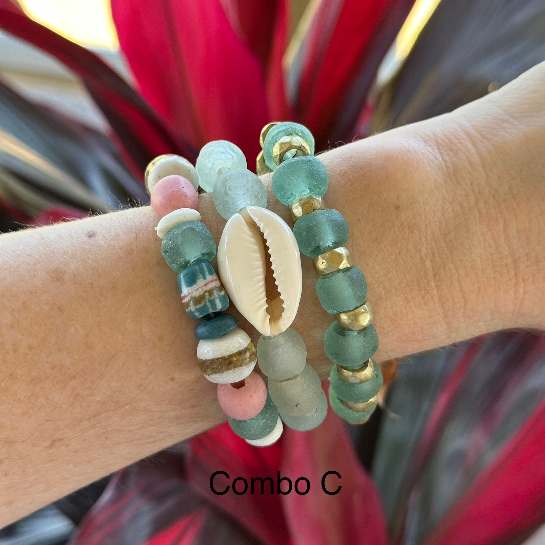 Cowrie Shell Beaded Bracelet Stack