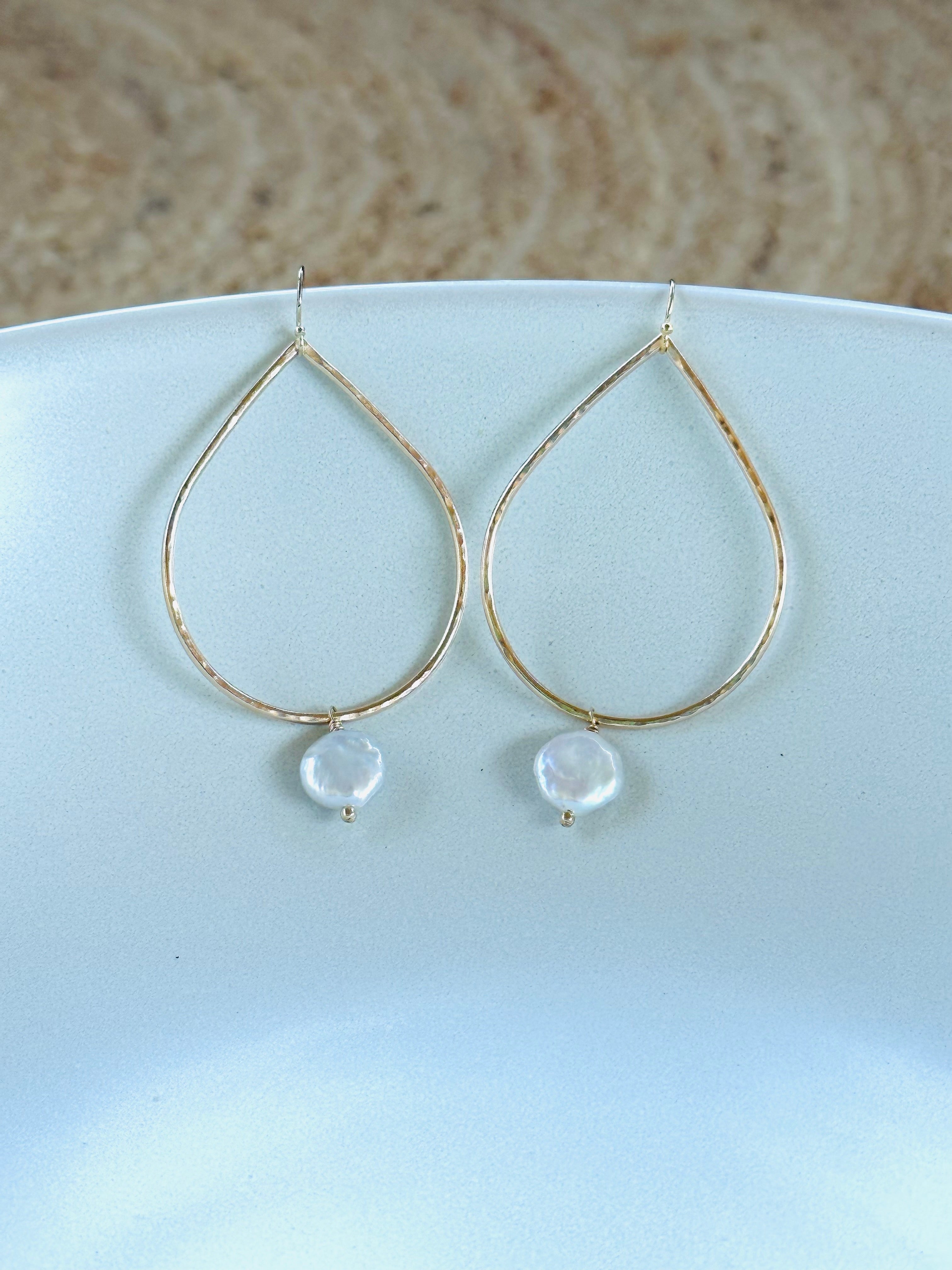 Coin Pearl Teardrop Earrings