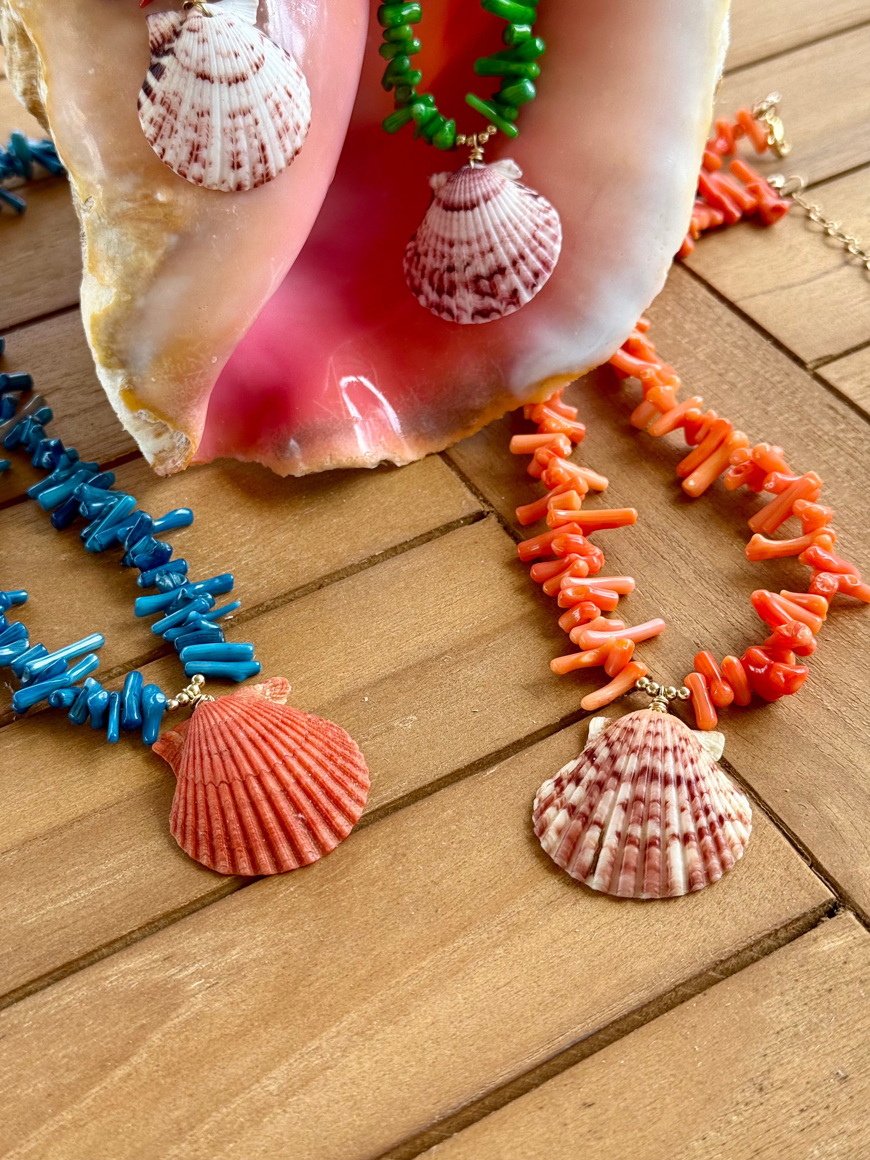 Coral Beaded Scallop Necklace