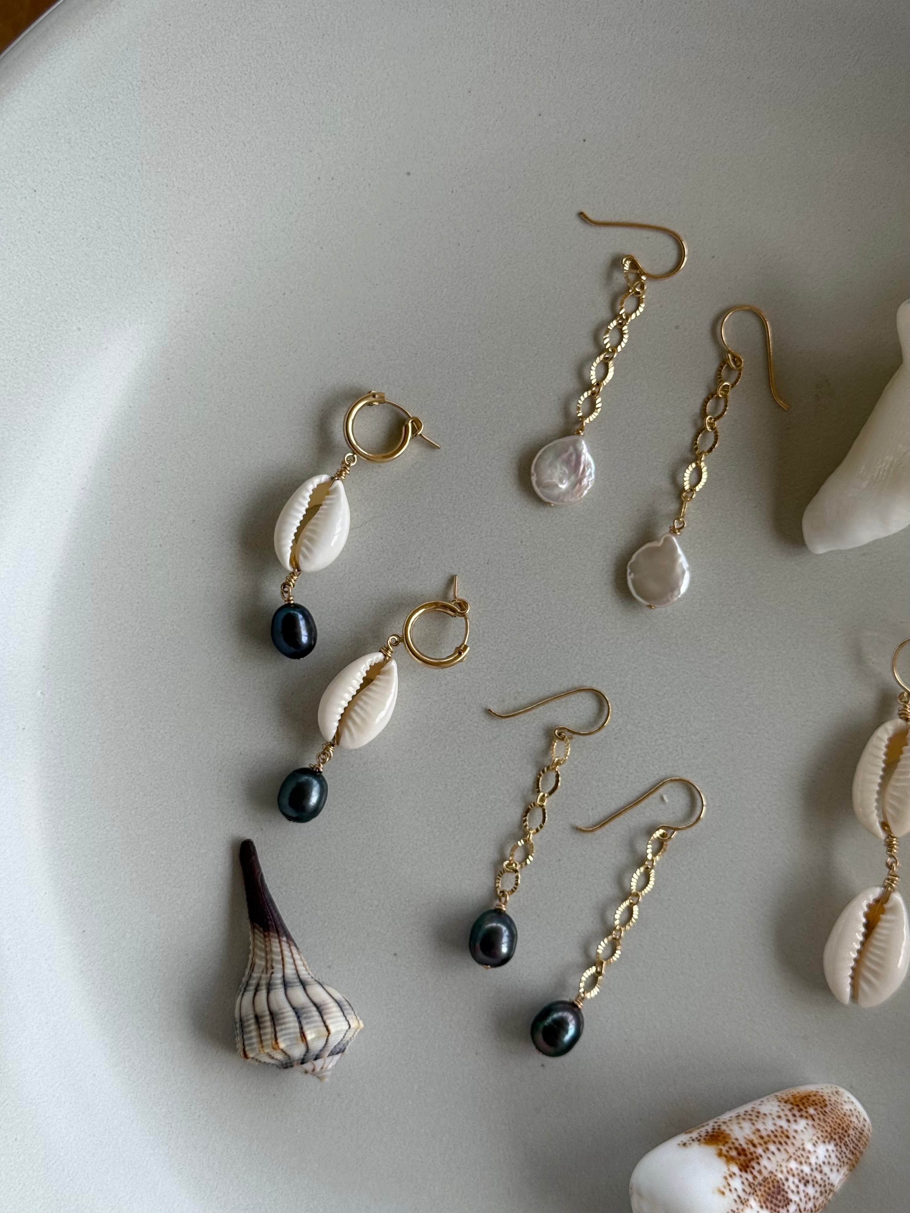 Coin Pearl Threader Earrings