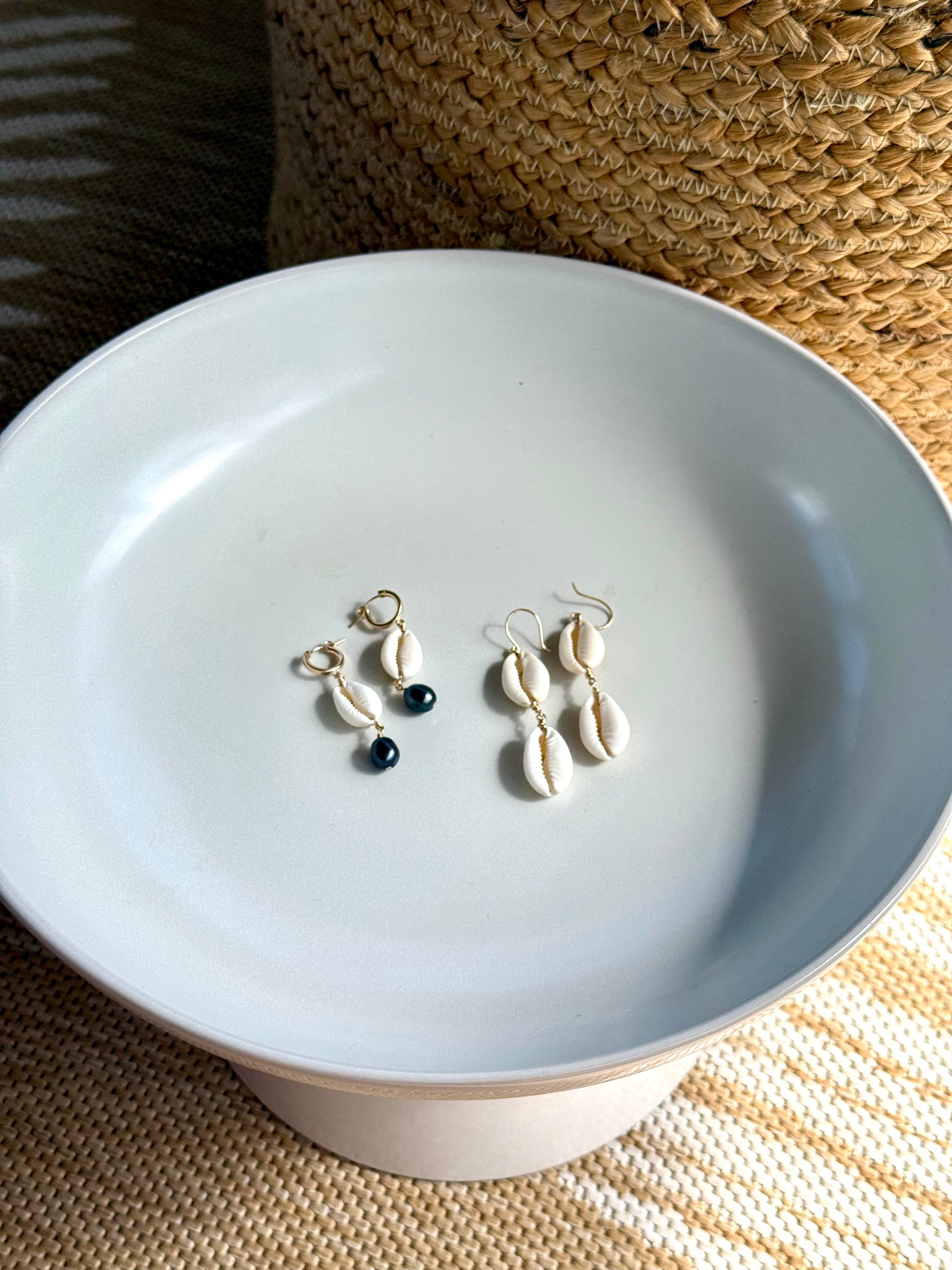 Cowrie Shell Tahitian Pearl Huggies