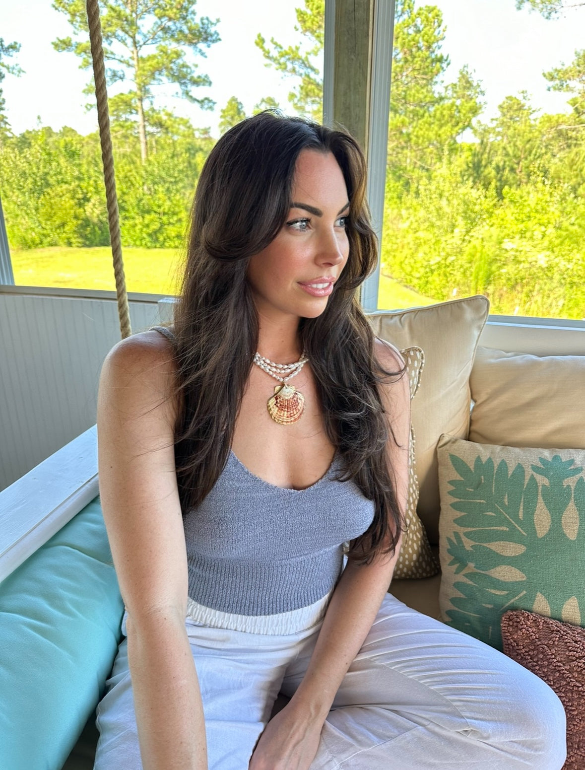 Multi Layered Pearl and Scallop Shell Beaded Necklace