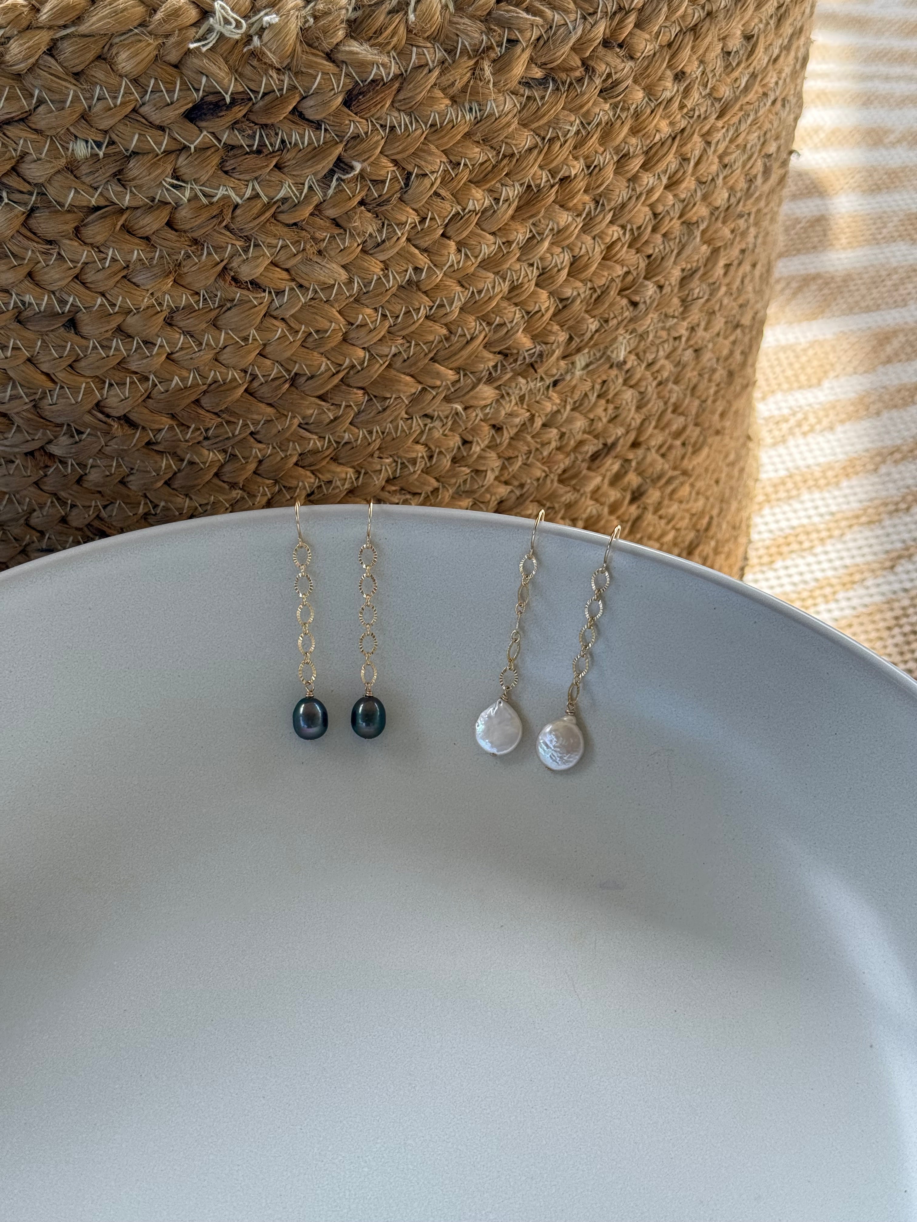 Coin Pearl Threader Earrings