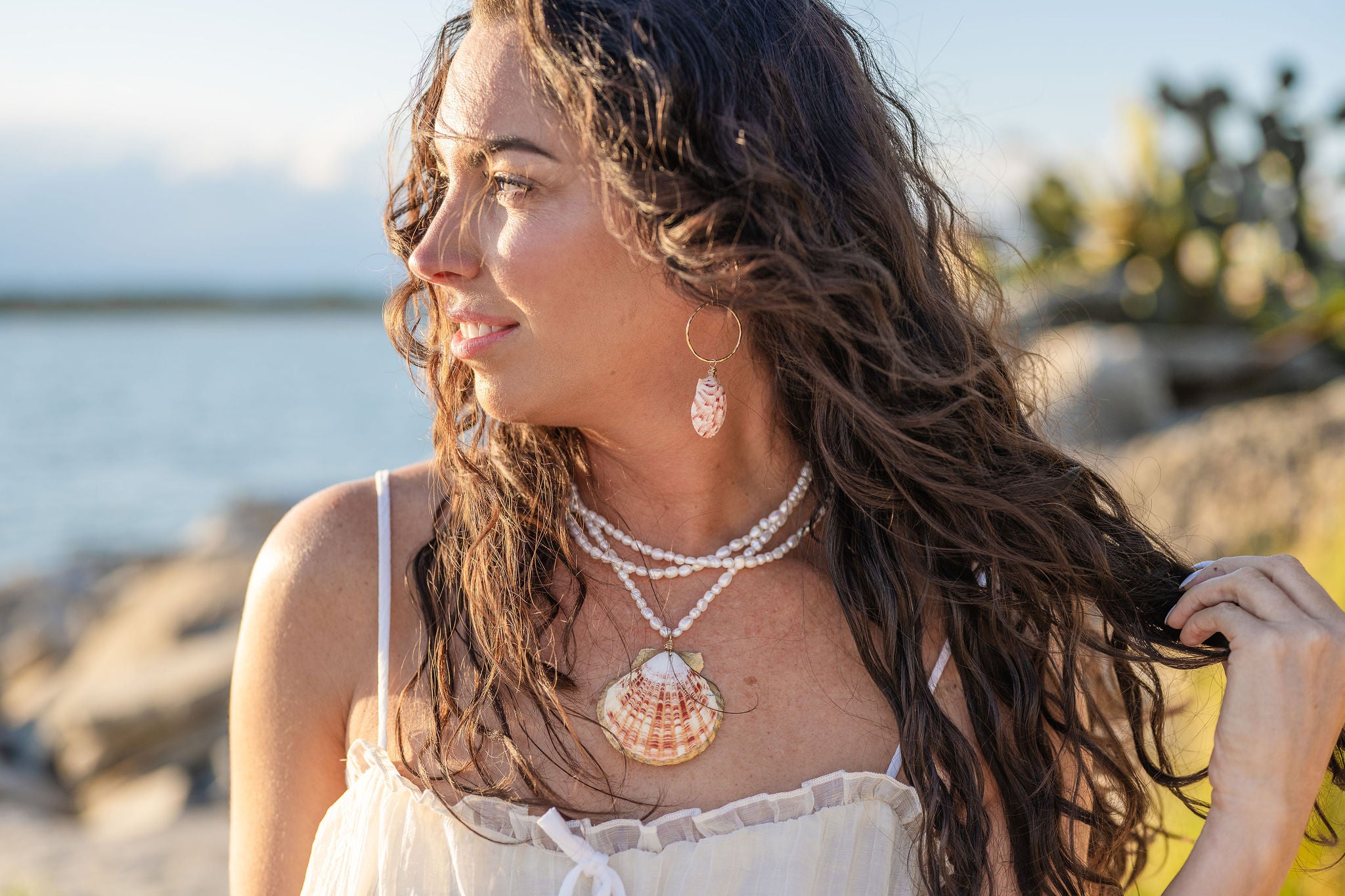 Multi Layered Pearl and Scallop Shell Beaded Necklace