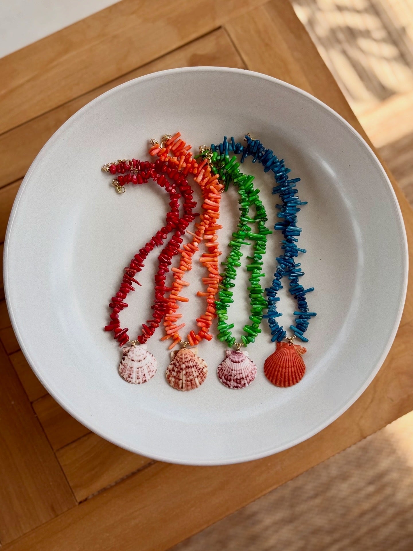 Coral Beaded Scallop Necklace