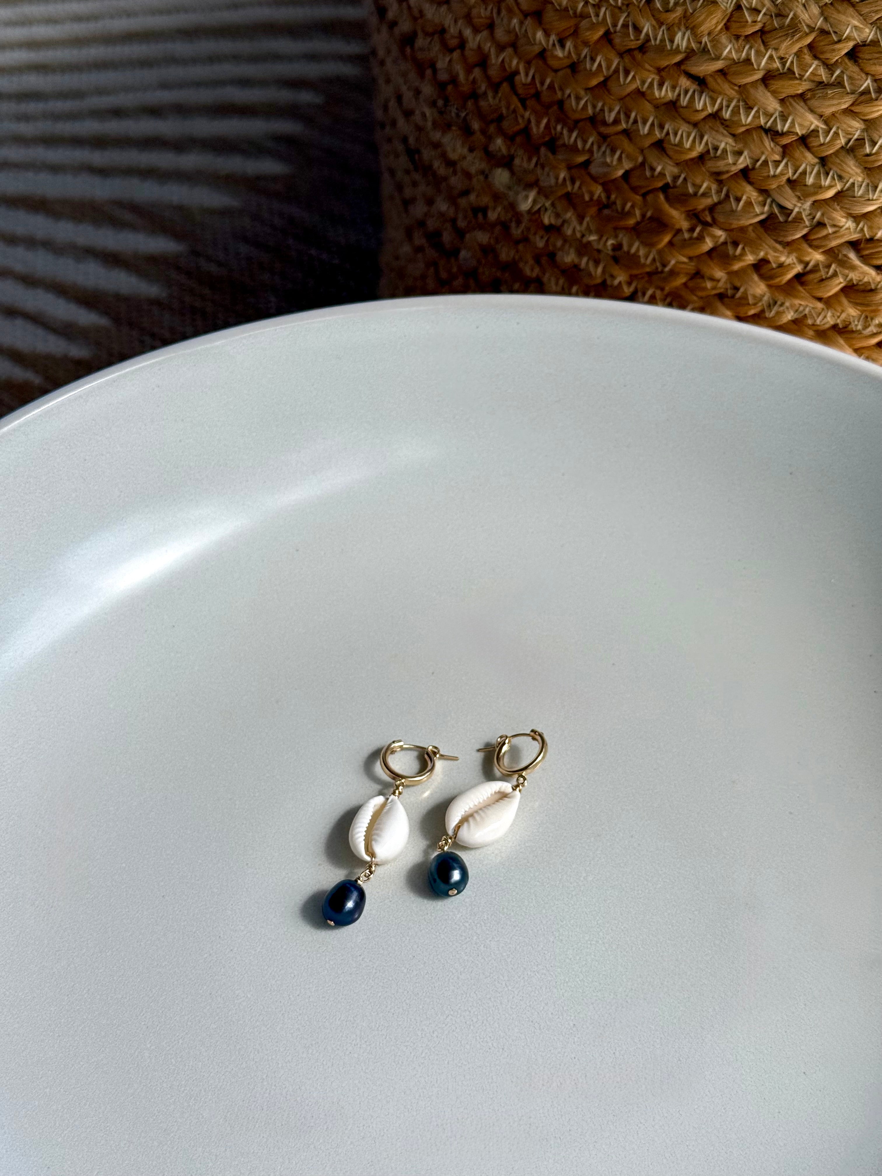 Cowrie Shell Tahitian Pearl Huggies