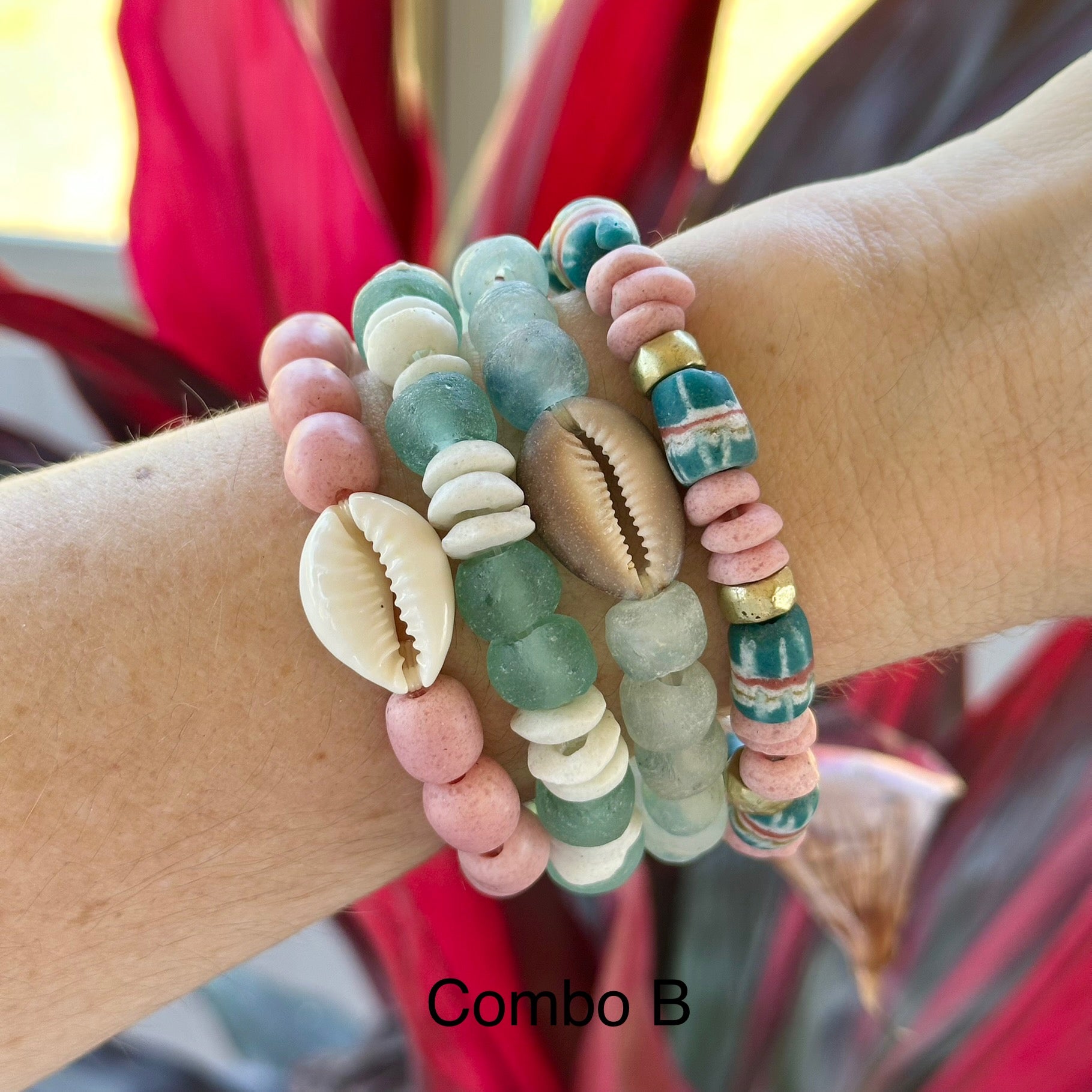 Cowrie Shell Beaded Bracelet Stack