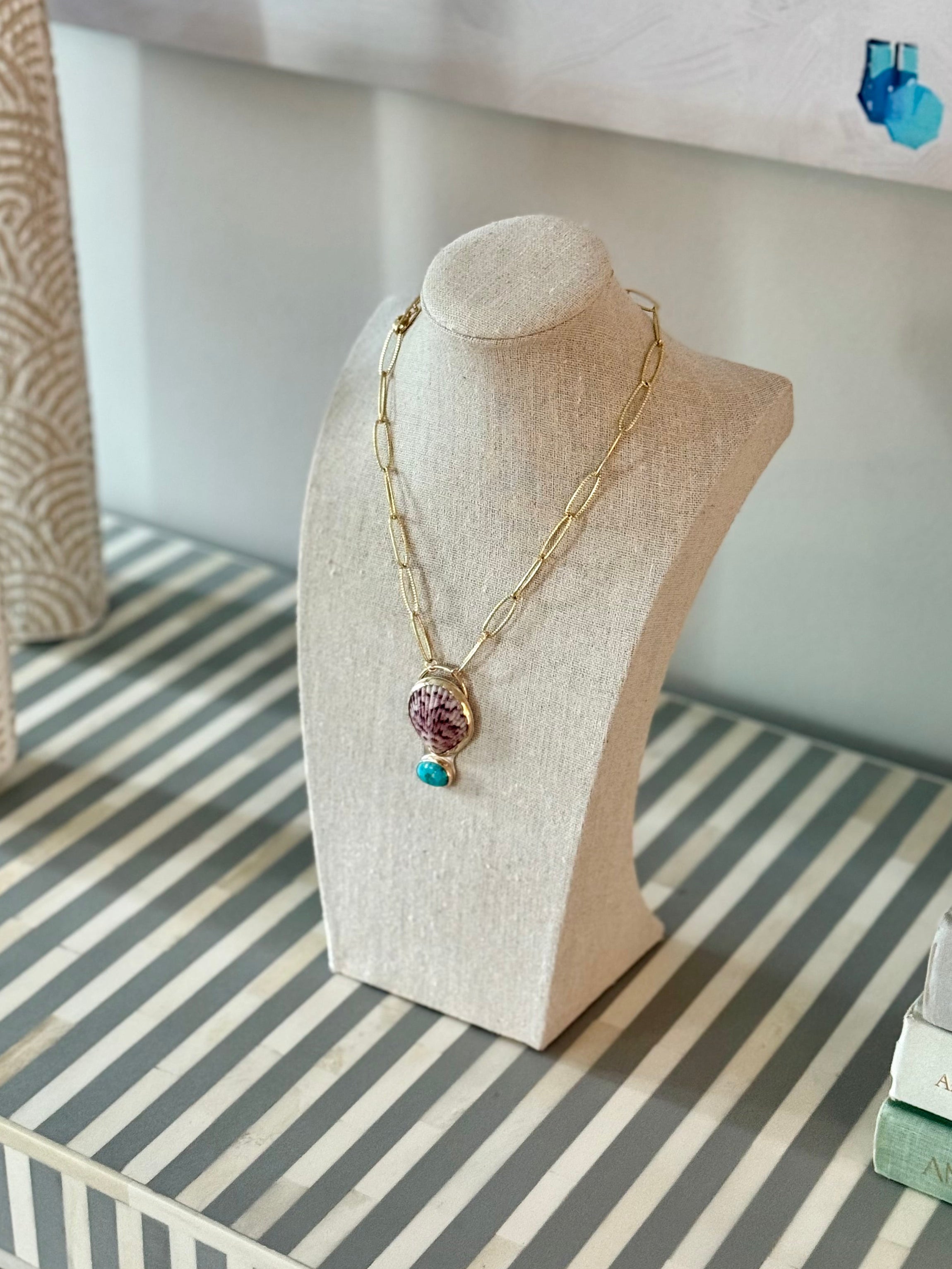 Scallop and Turquoise Statement Necklace