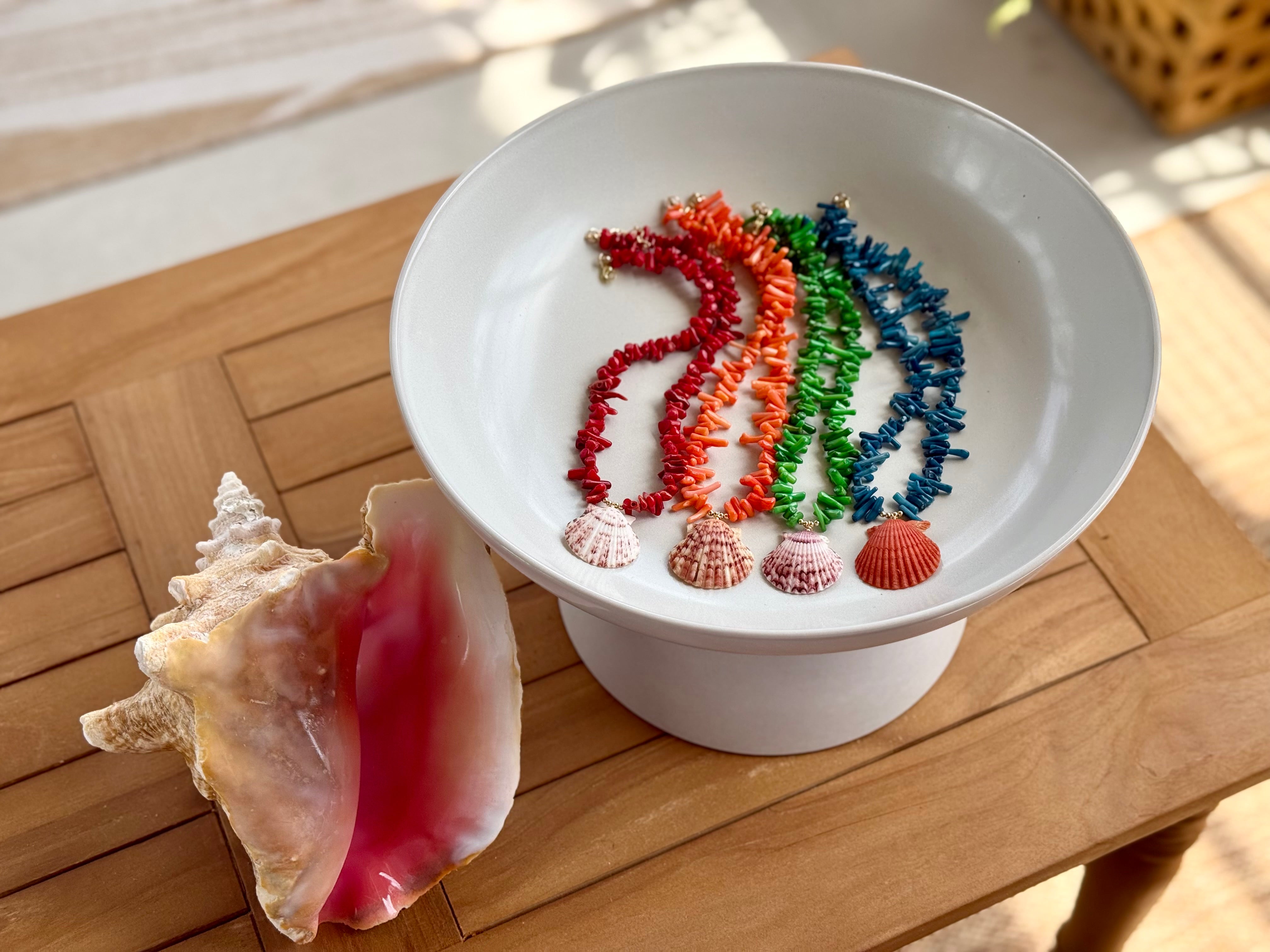 Coral Beaded Scallop Necklace