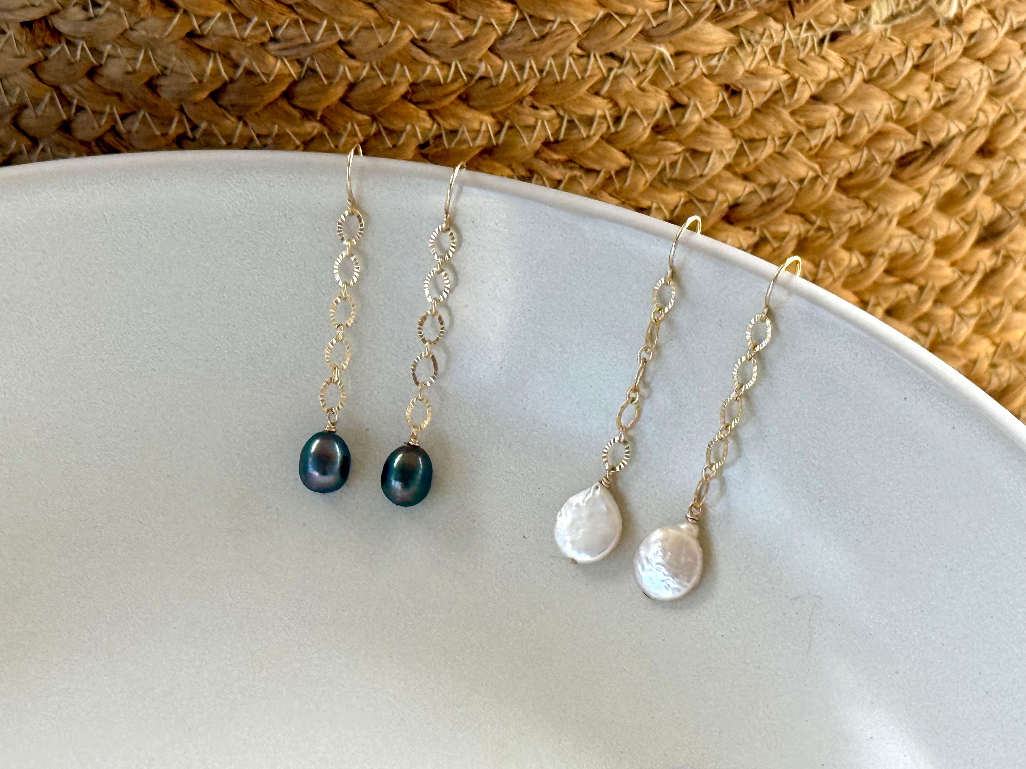 Coin Pearl Threader Earrings