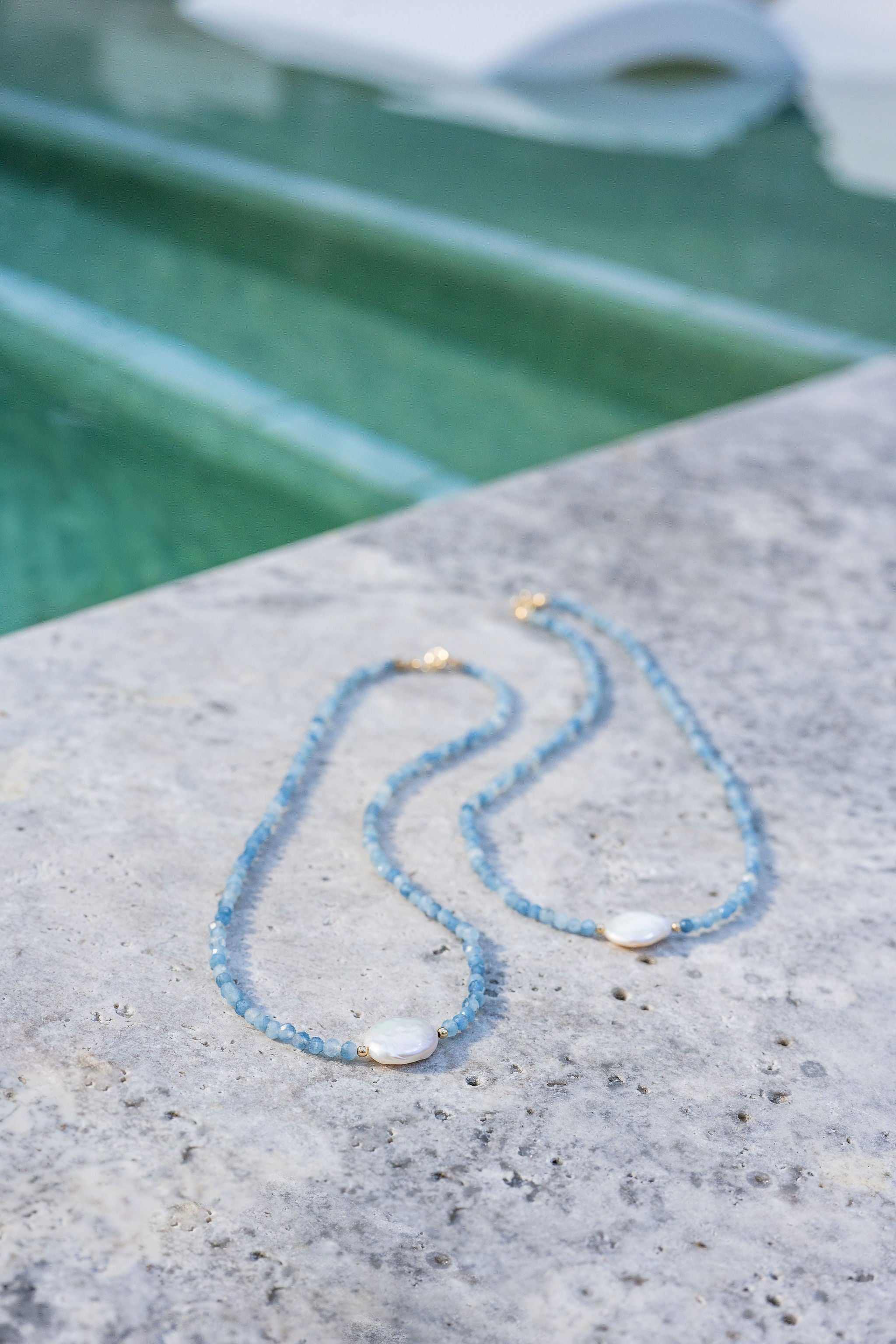 Moon Berry Aquamarine Beaded Choker