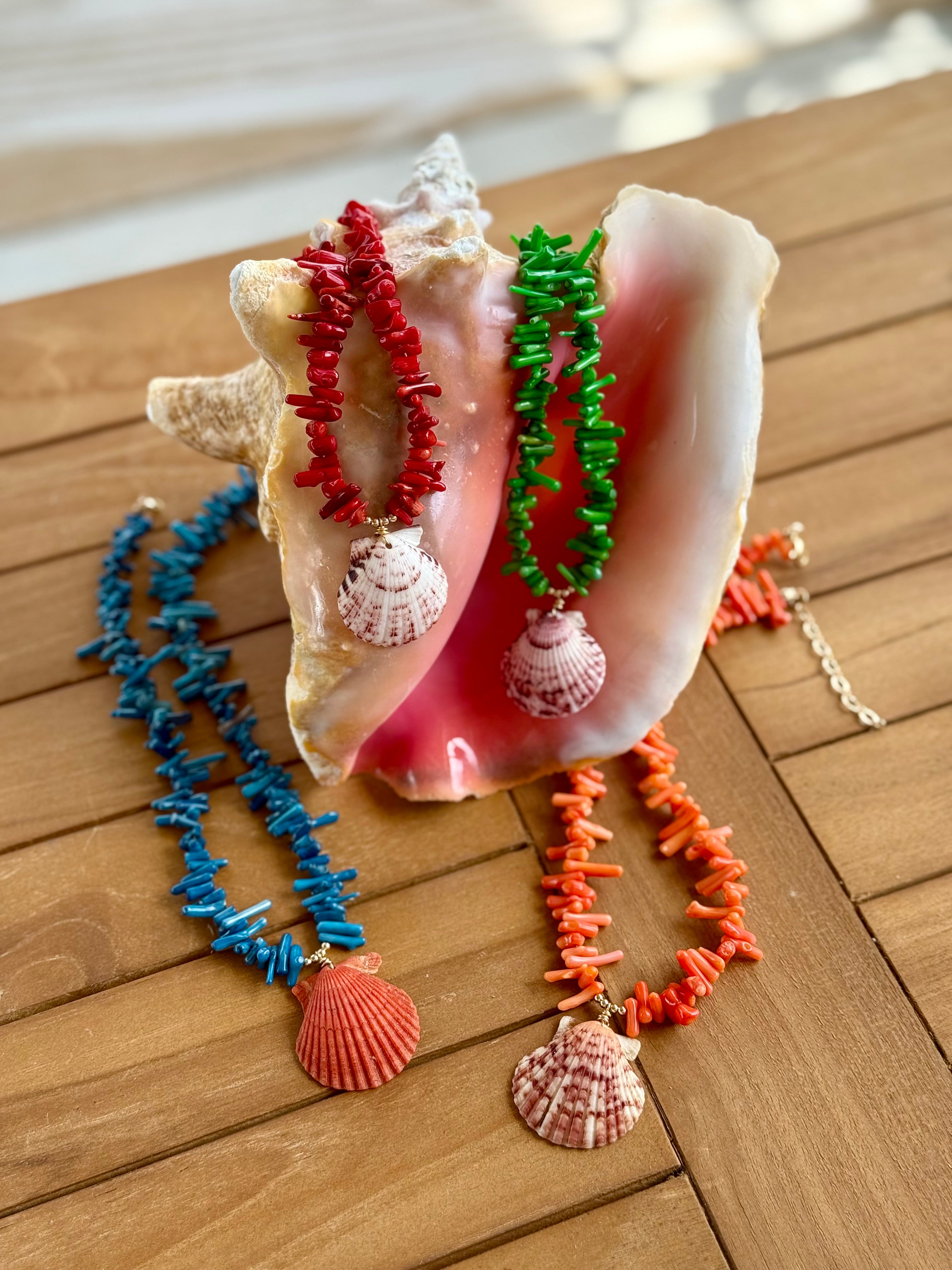 Coral Beaded Scallop Necklace