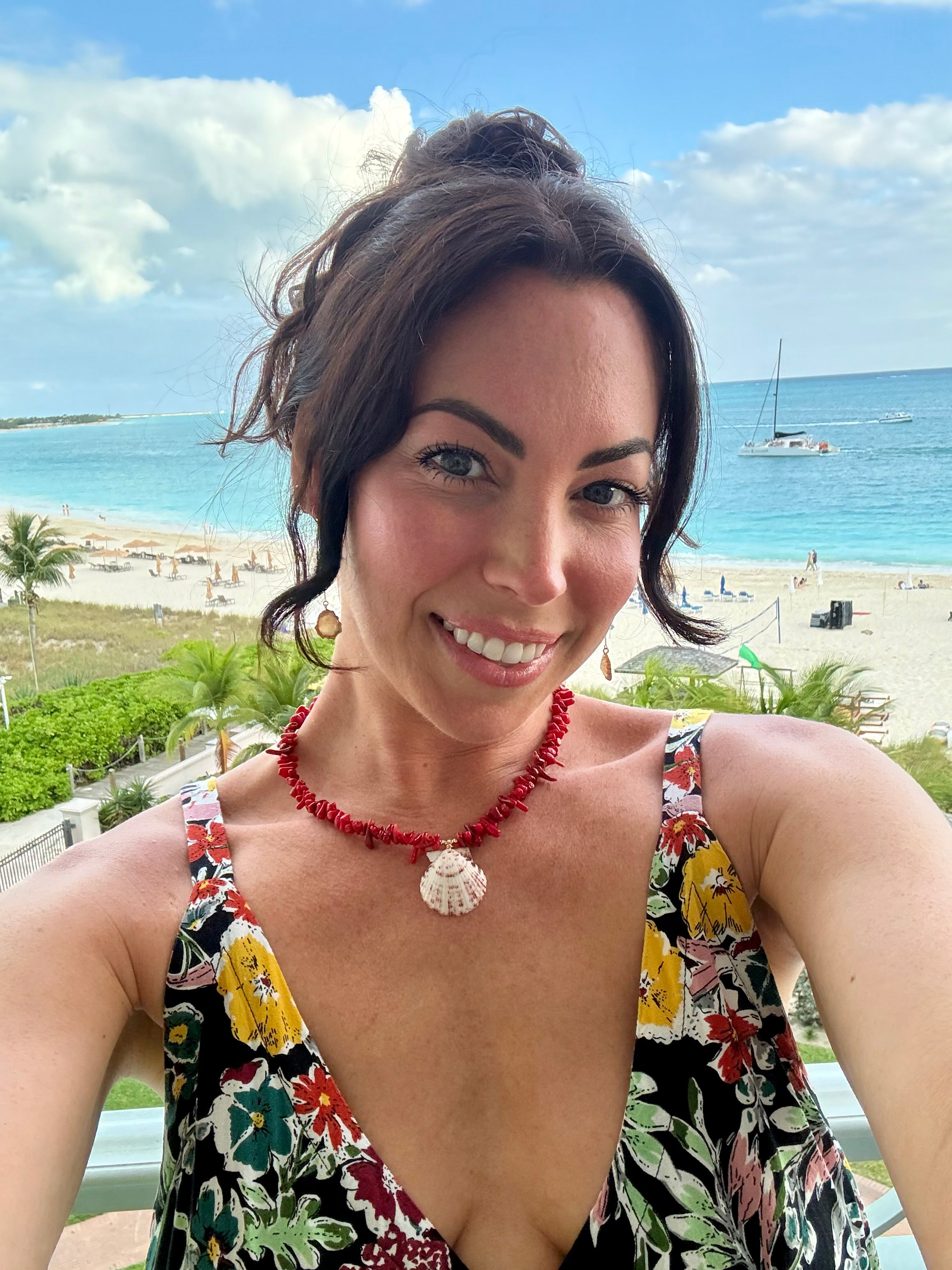 Coral Beaded Scallop Necklace