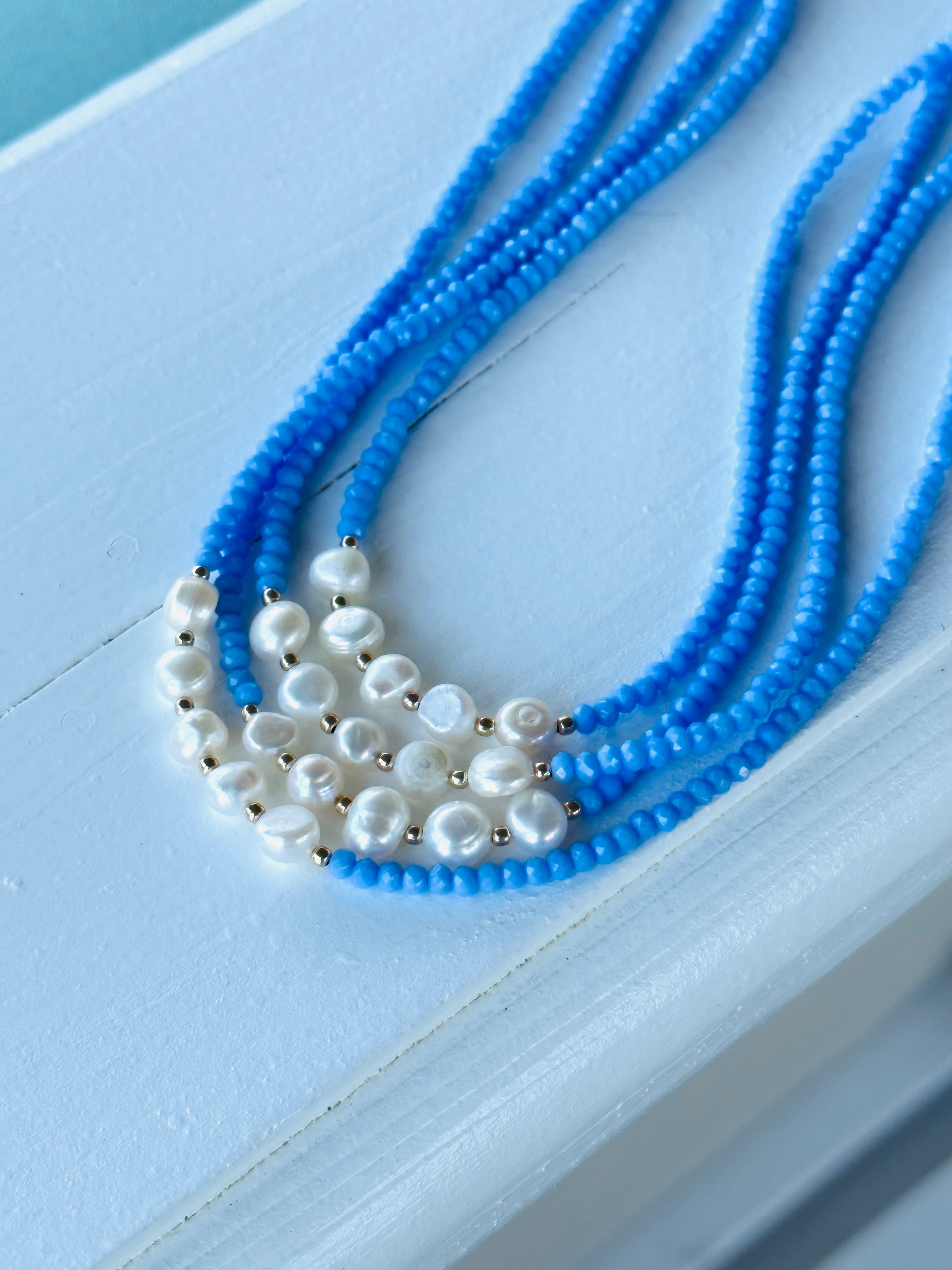 Bailee Blue Pearl Beaded Choker