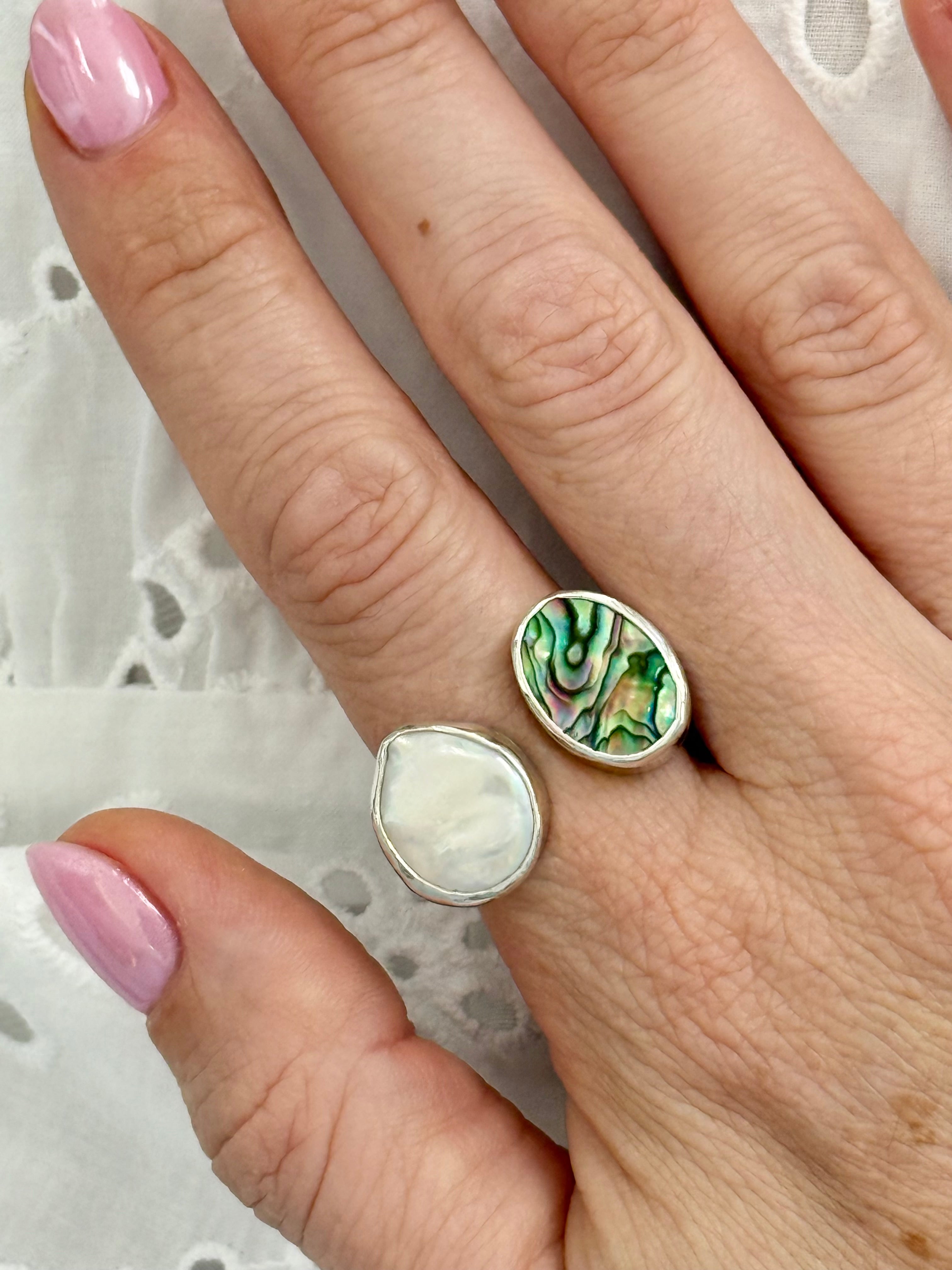 Abalone and Pearl adjustable ring