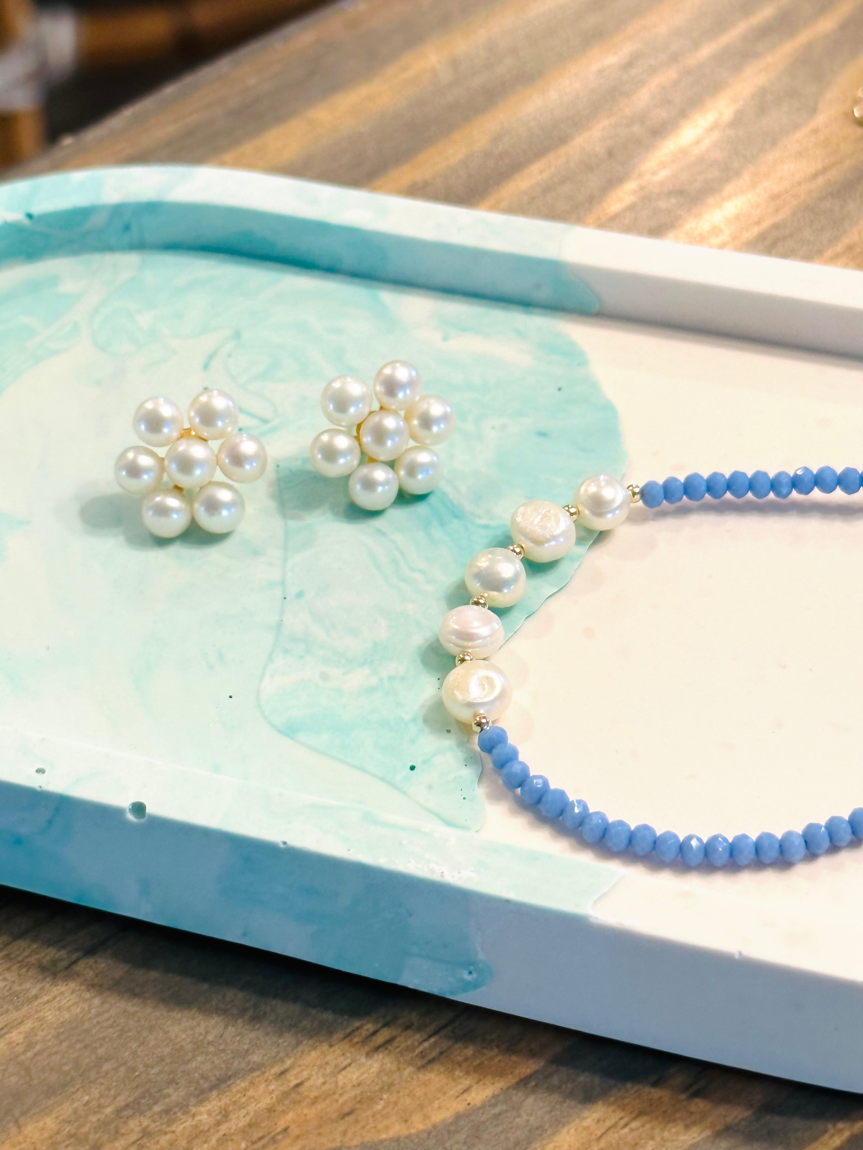 Bailee Blue Pearl Beaded Choker