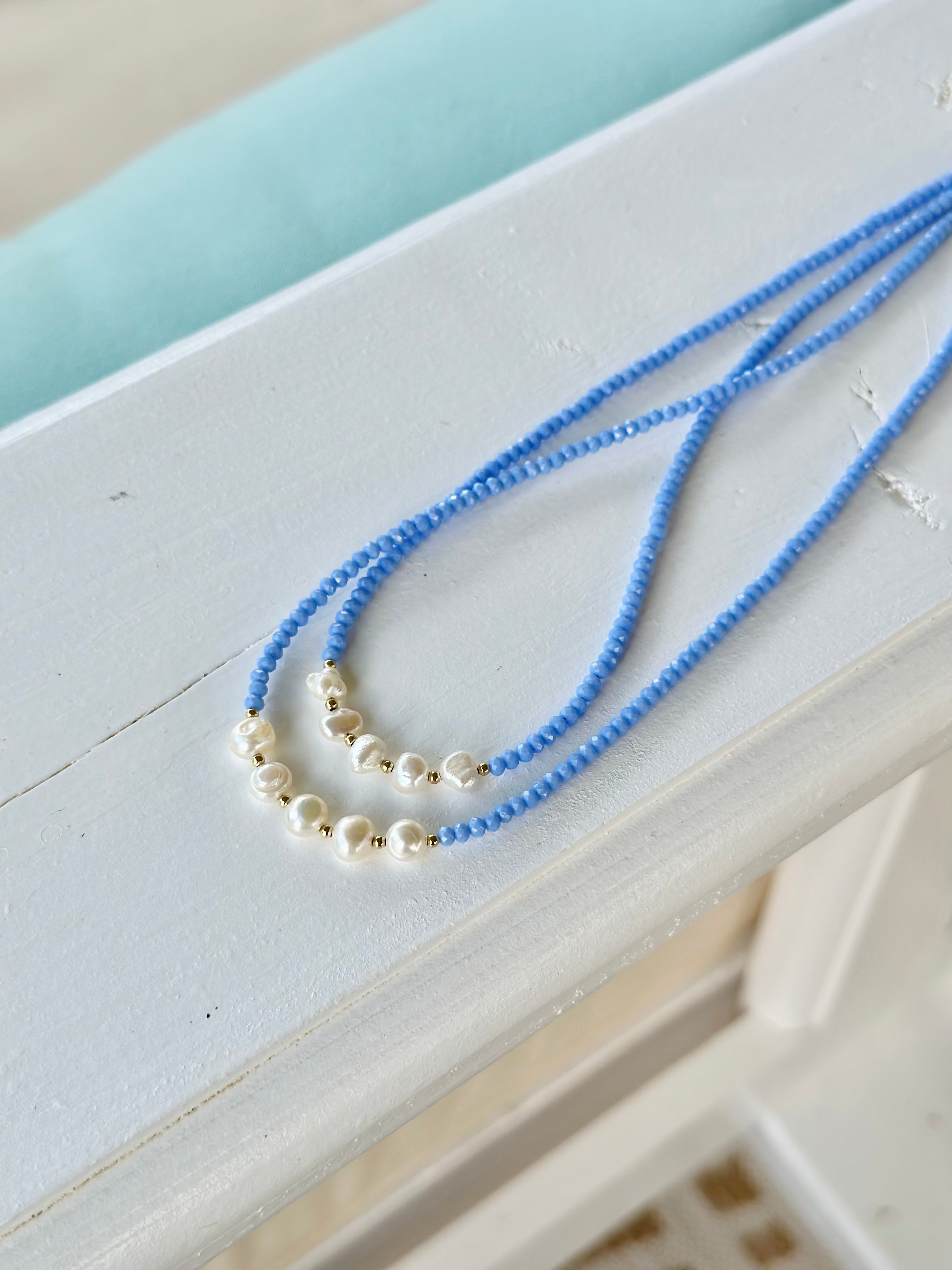 Bailee Blue Pearl Beaded Choker