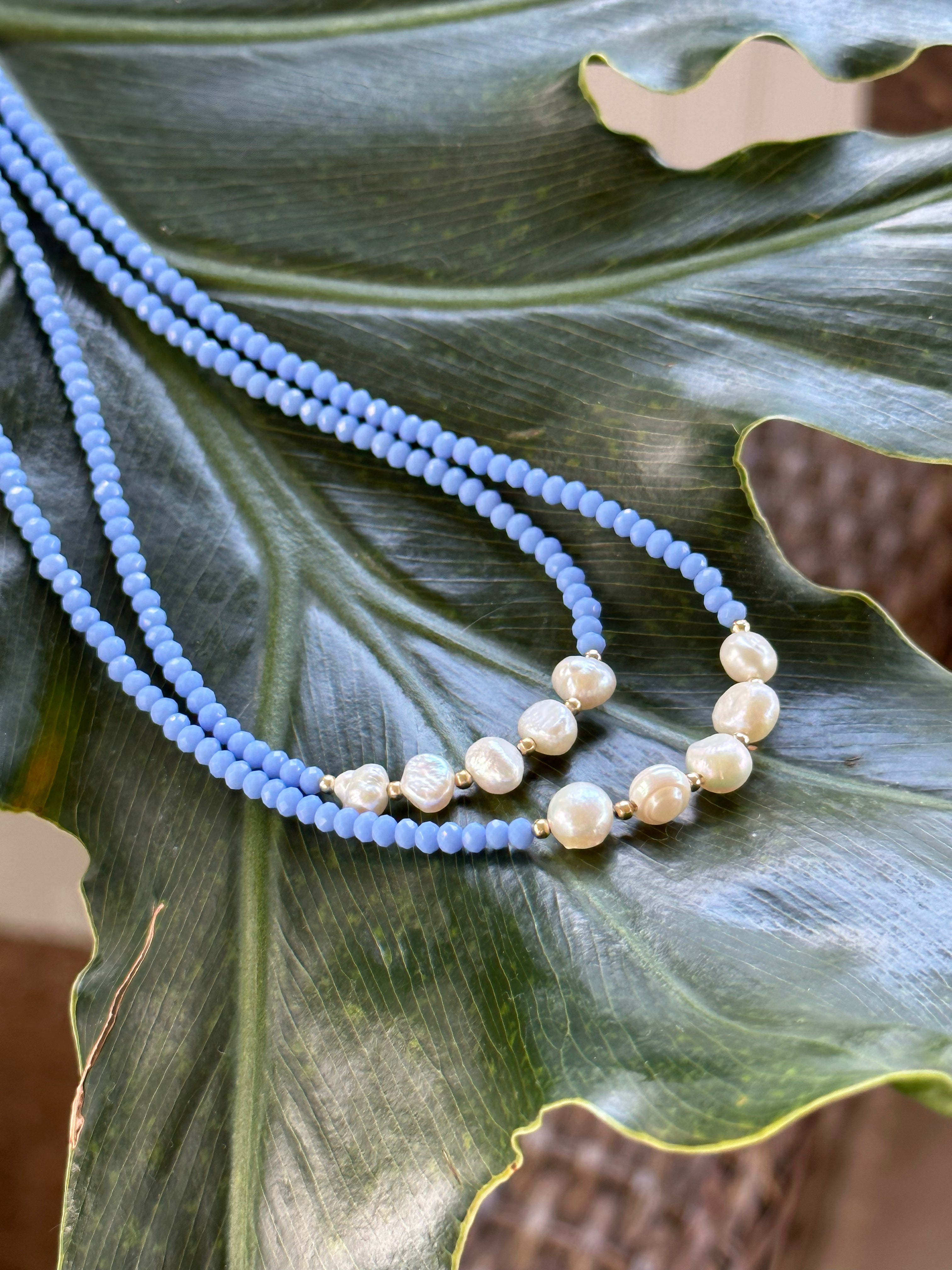 Bailee Blue Pearl Beaded Choker